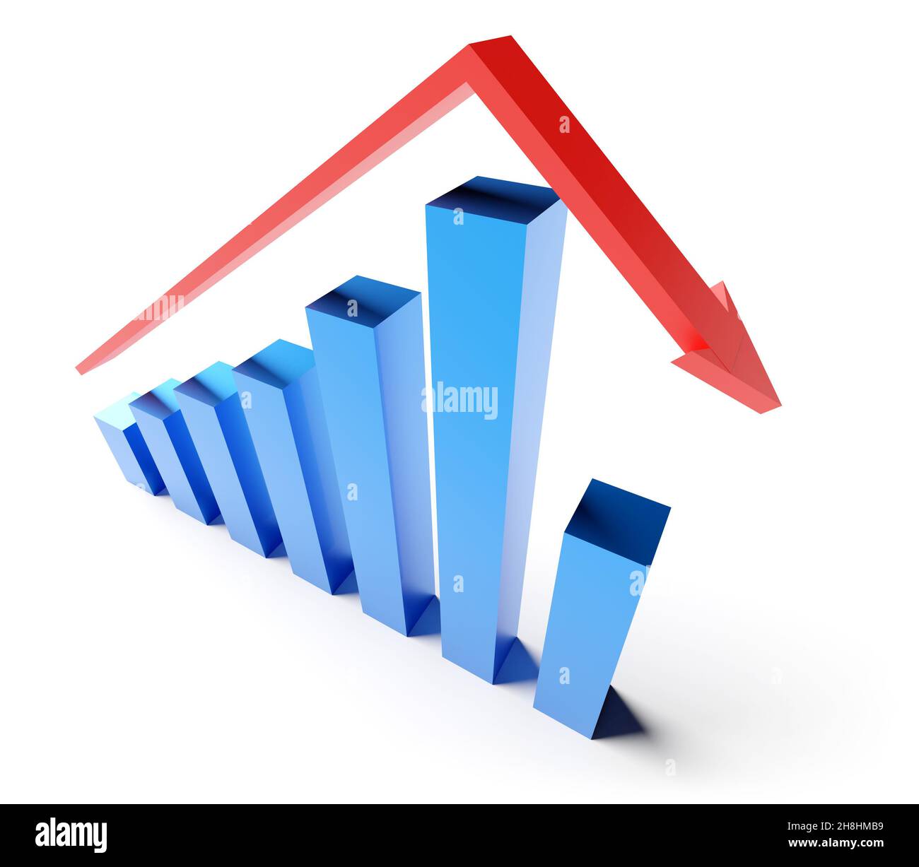 Business e il concetto di fallimento. Grafico in bancarotta con recessione. rendering 3d Foto Stock