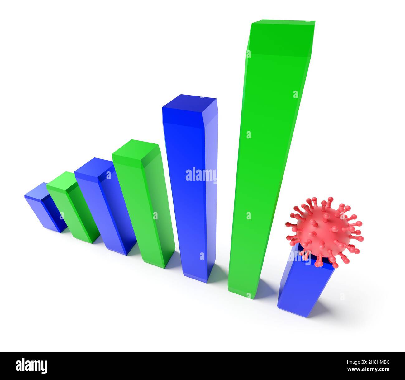 Business e fallimentare concetto. Recessione fallita del grafico con coronavirus COVID-19. rendering 3d Foto Stock