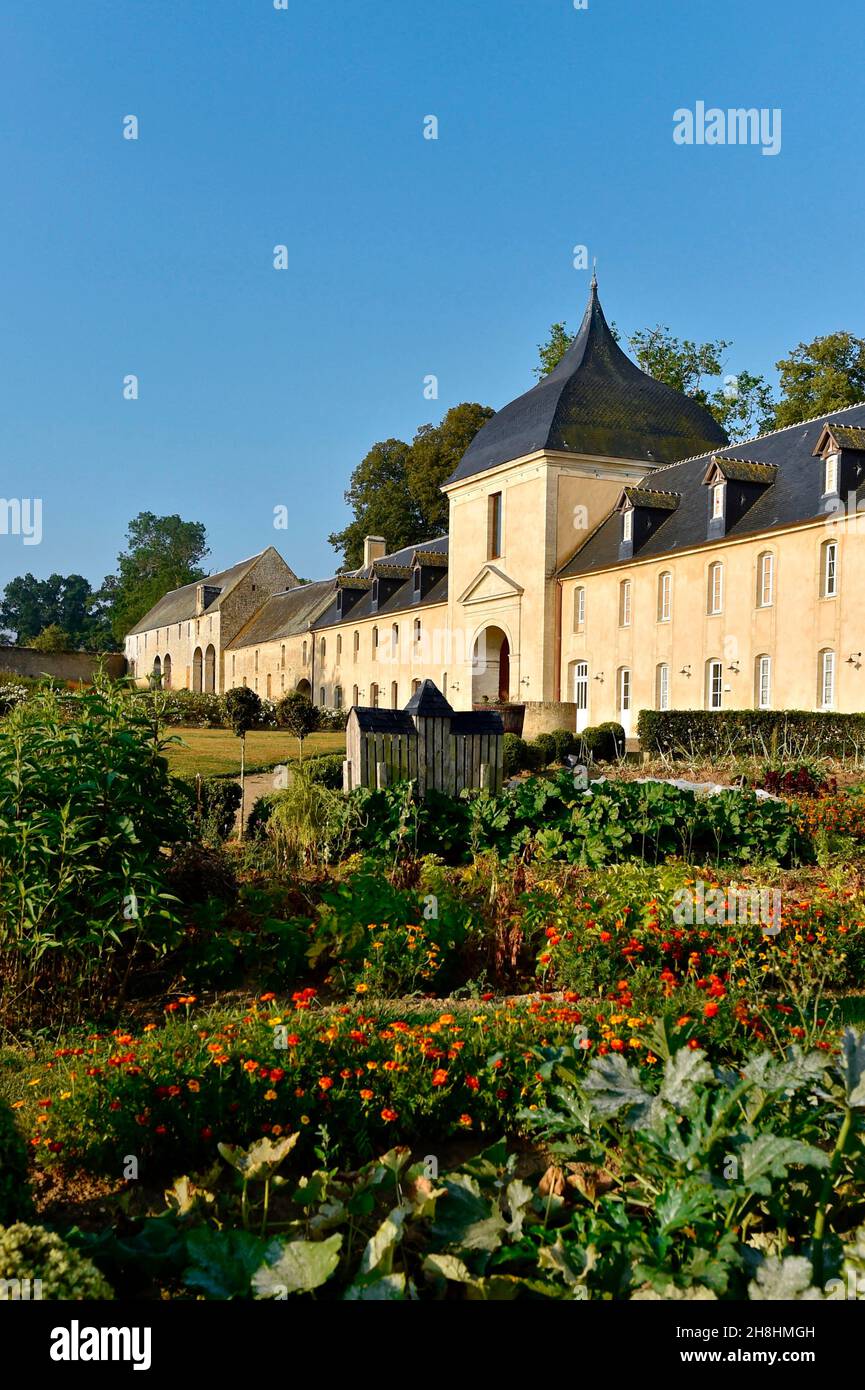 Francia, Calvados, Abbazia di Juaye-Mondaye, l'unica abbazia dell'Ordine Premontre in Francia, fattoria abbaziale Foto Stock