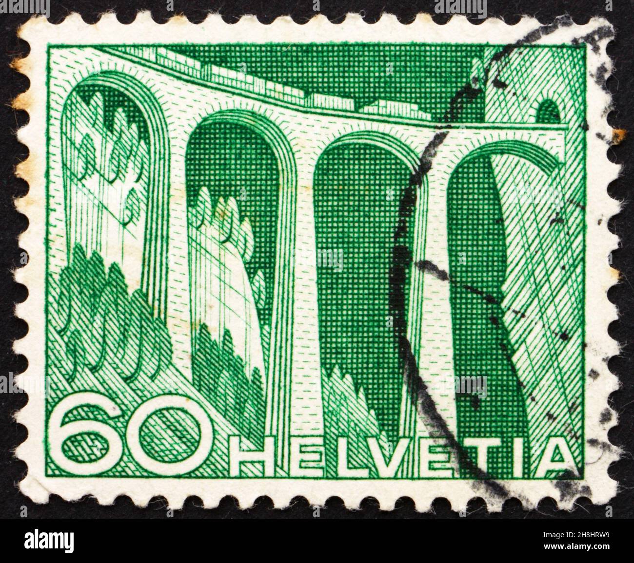 SVIZZERA - CIRCA 1949: Un francobollo stampato in Svizzera mostra il viadotto ferroviario, circa 1949 Foto Stock