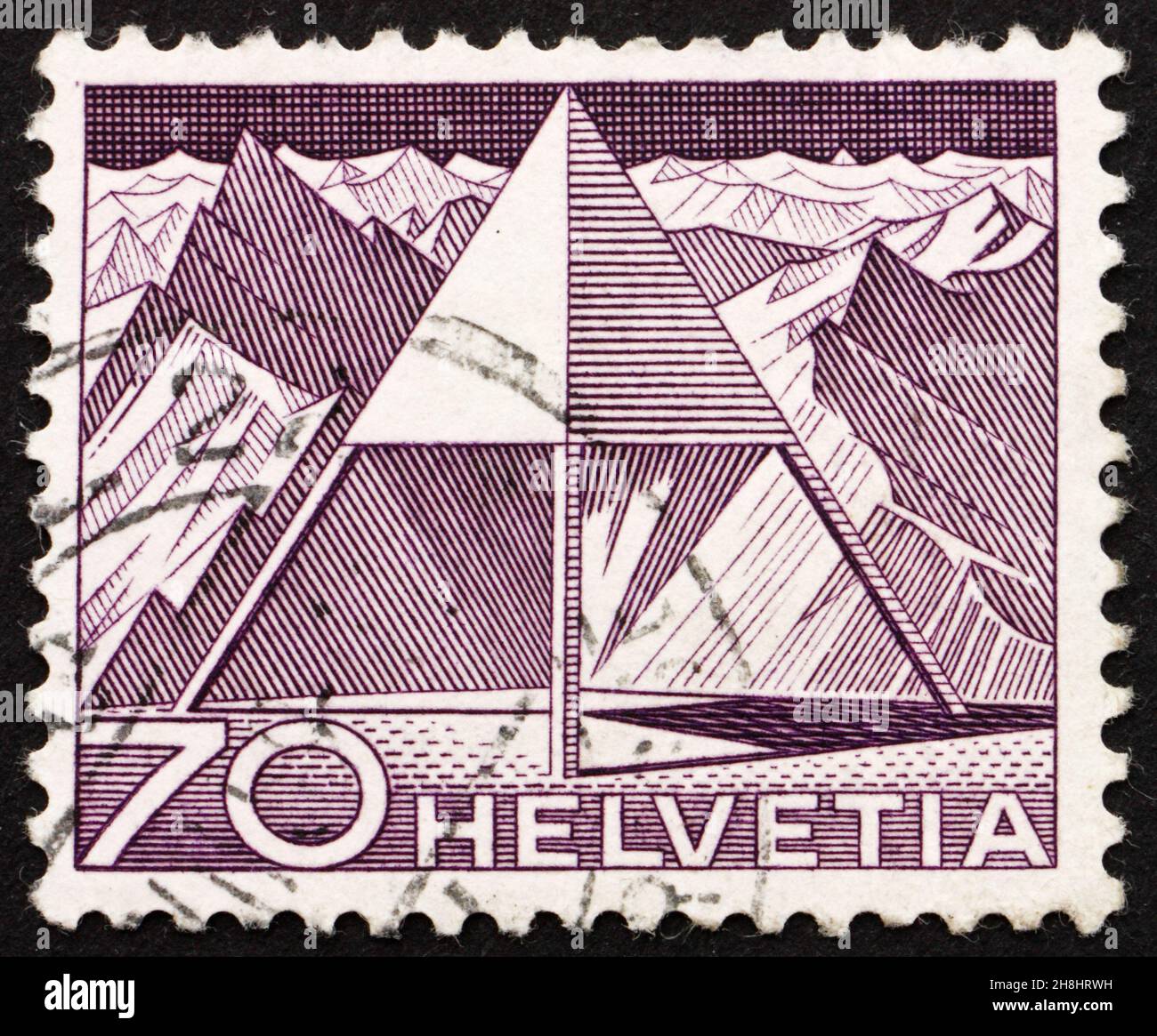 SVIZZERA - CIRCA 1949: Un francobollo stampato in Svizzera mostra Triangulation Point, circa 1949 Foto Stock