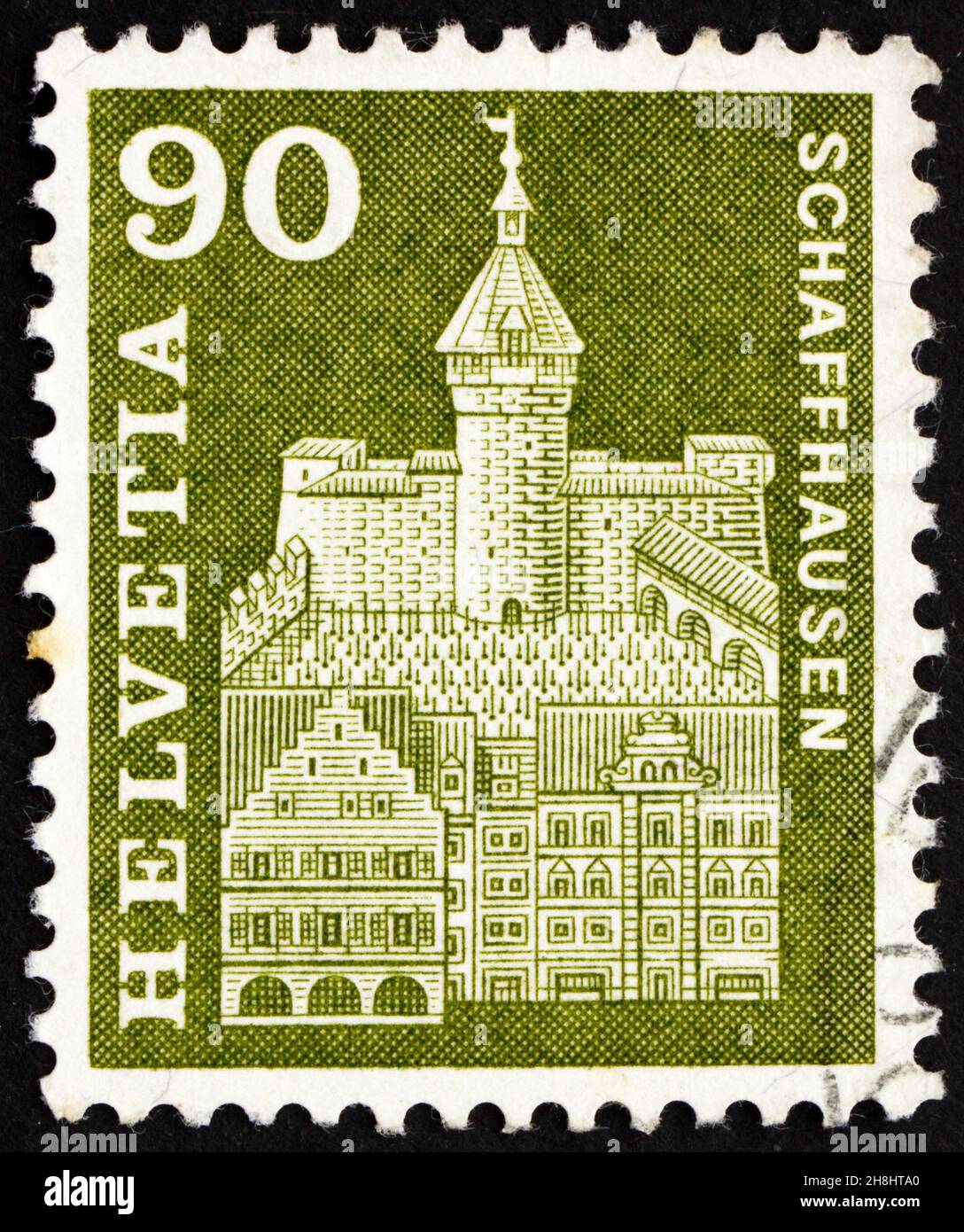 SVIZZERA - CIRCA 1960: Un francobollo stampato in Svizzera mostra Munot Tower, Sciaffusa, Svizzera, circa 1960 Foto Stock