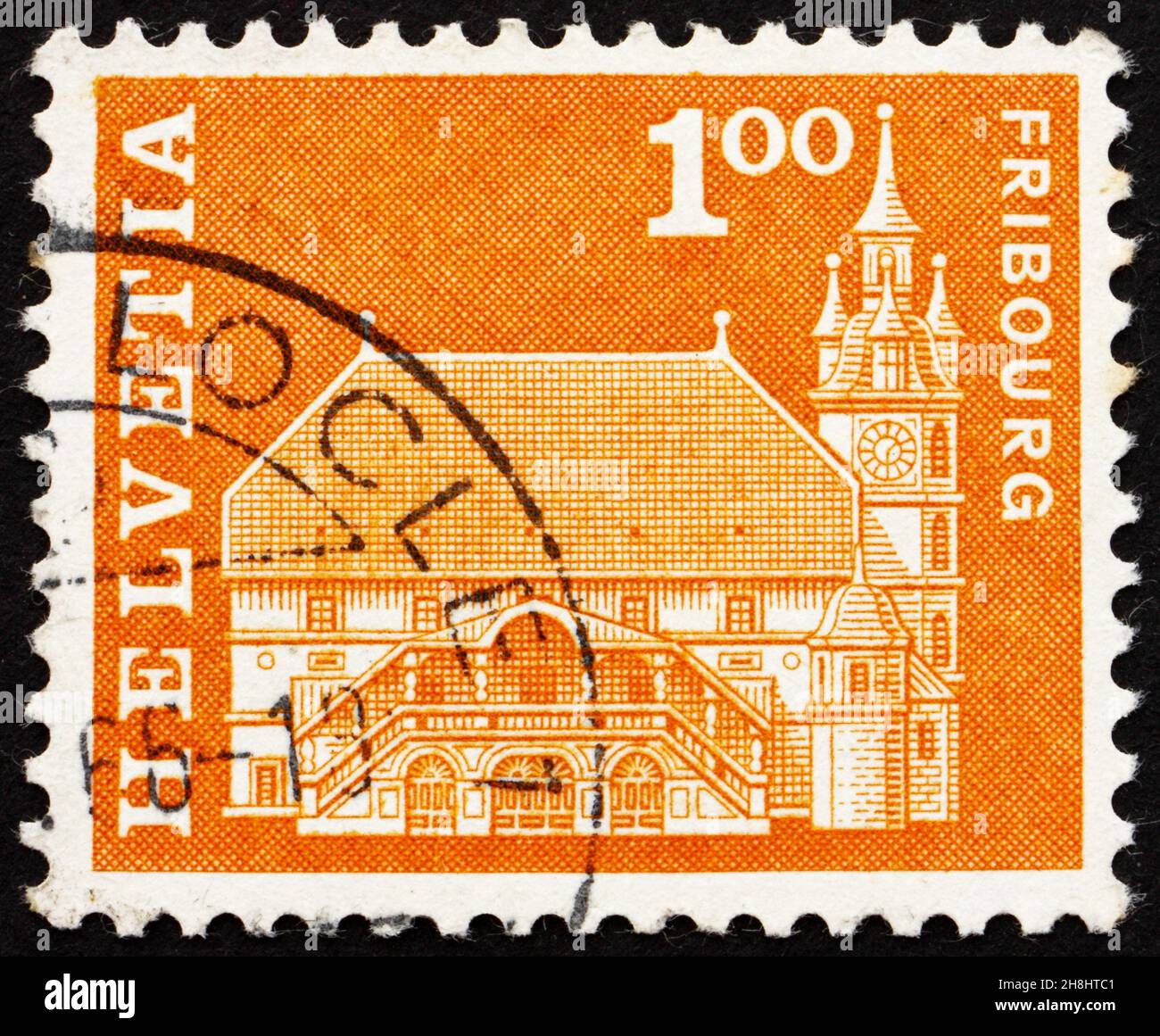 SVIZZERA - CIRCA 1960: Un francobollo stampato in Svizzera mostra Municipio, Friburgo, Svizzera, circa 1960 Foto Stock