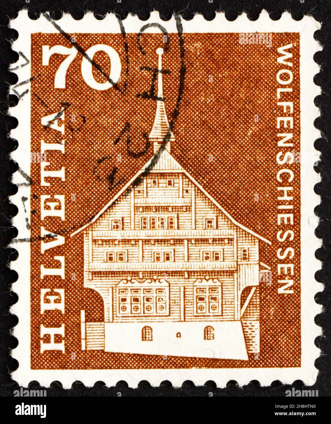 SVIZZERA - CIRCA 1967: Un francobollo stampato in Svizzera mostra Lussy House, Wolfenschiessen, Svizzera, circa 1967 Foto Stock