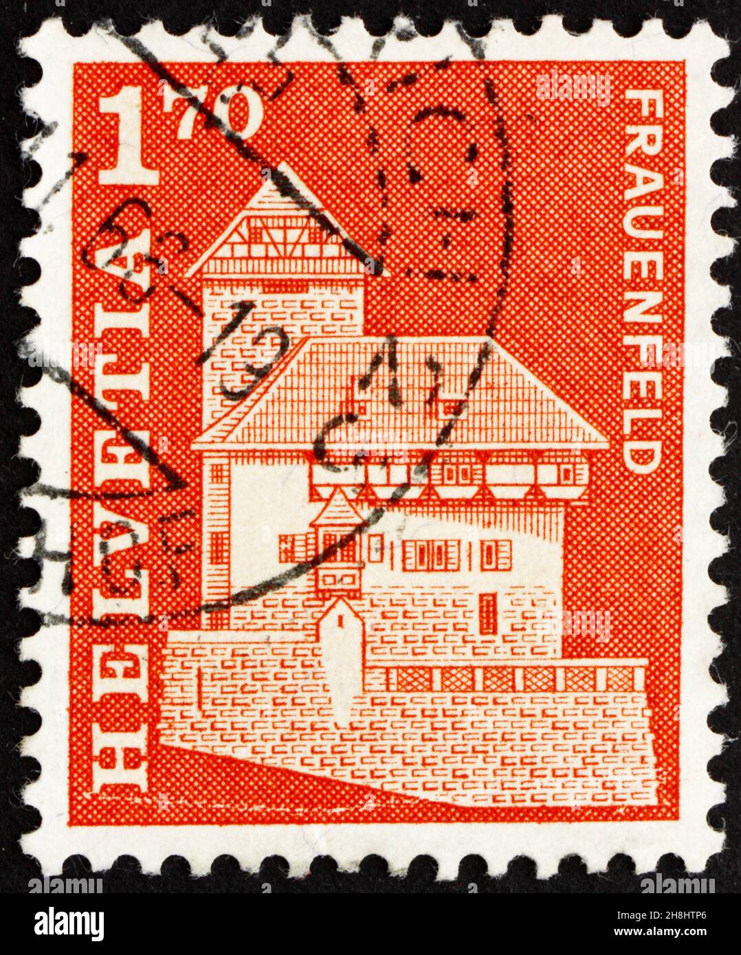 SVIZZERA - CIRCA 1966: Un francobollo stampato in Svizzera mostra il Castello di Frauenfeld, Svizzera, circa 1966 Foto Stock