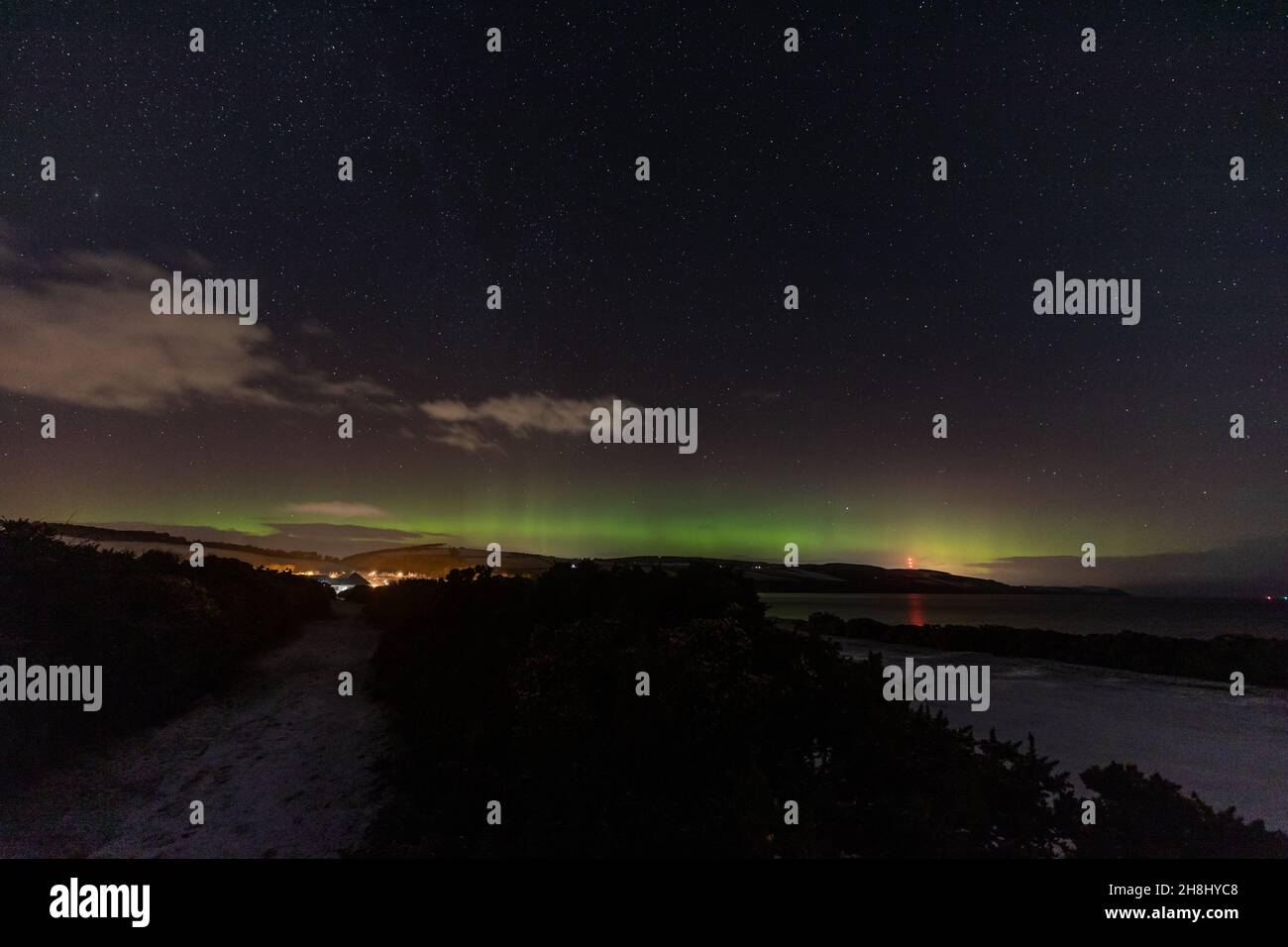 Aurora borealis (aurora boreale) nel cielo sopra le Highlands scozzesi Foto Stock