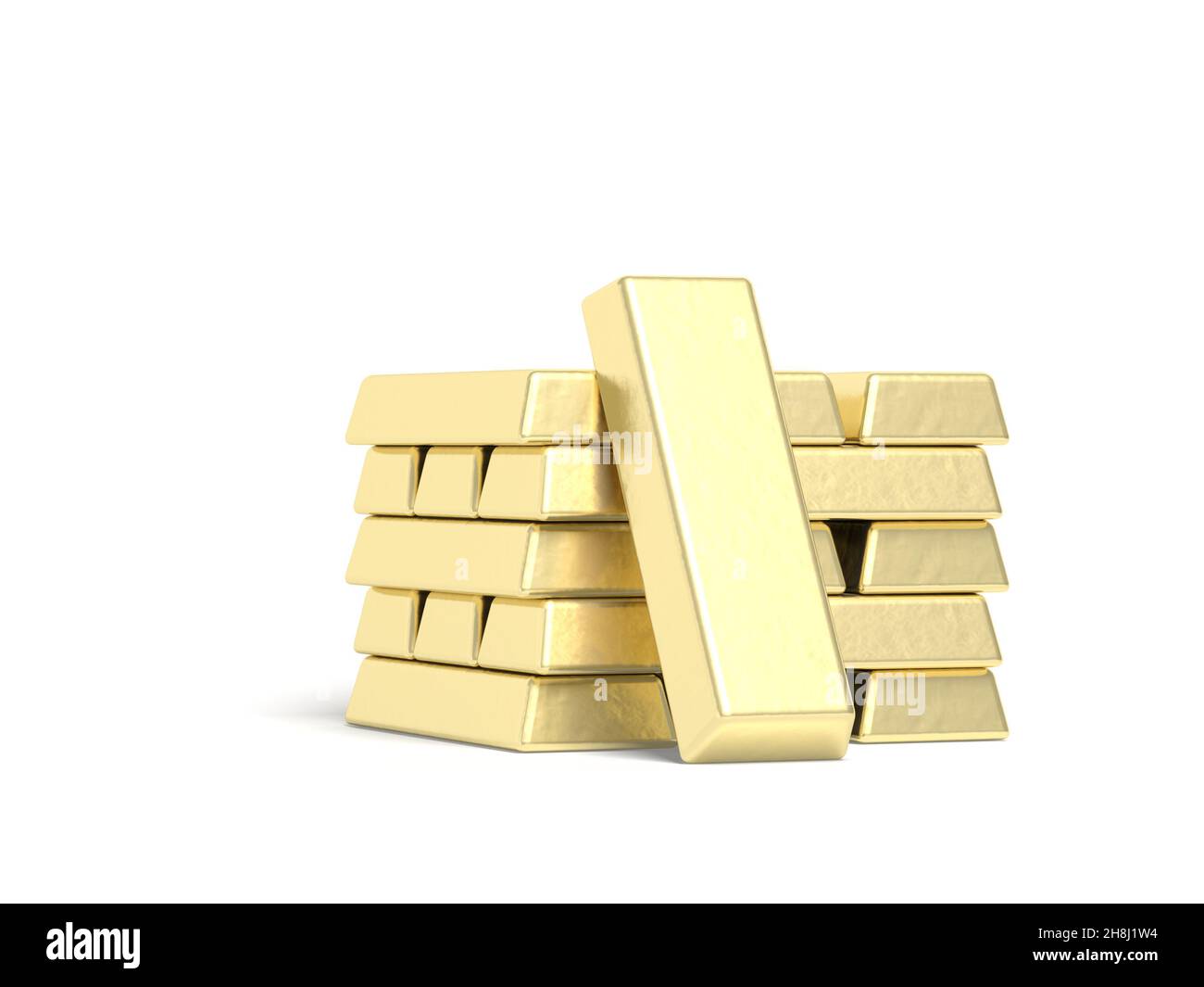 Barre d'oro isolate su sfondo bianco. illustrazione 3d. Foto Stock