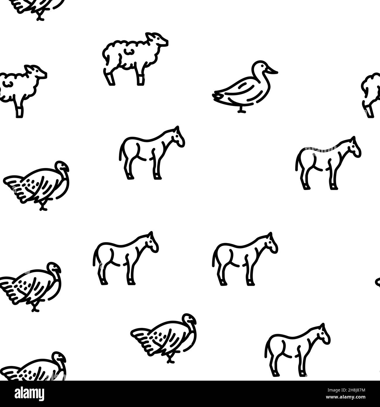 PET domestico, fattoria e Sea Aqua Vector senza cuciture Pattern Illustrazione Vettoriale