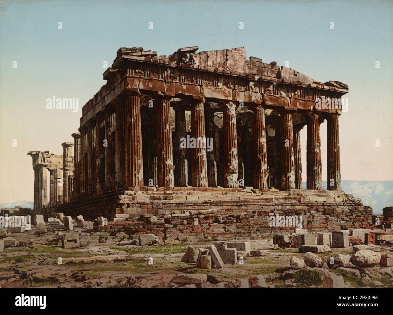 Stampa fotocromica a colori del Partenone di Atene, Grecia, ca. 1890-1910 Foto Stock