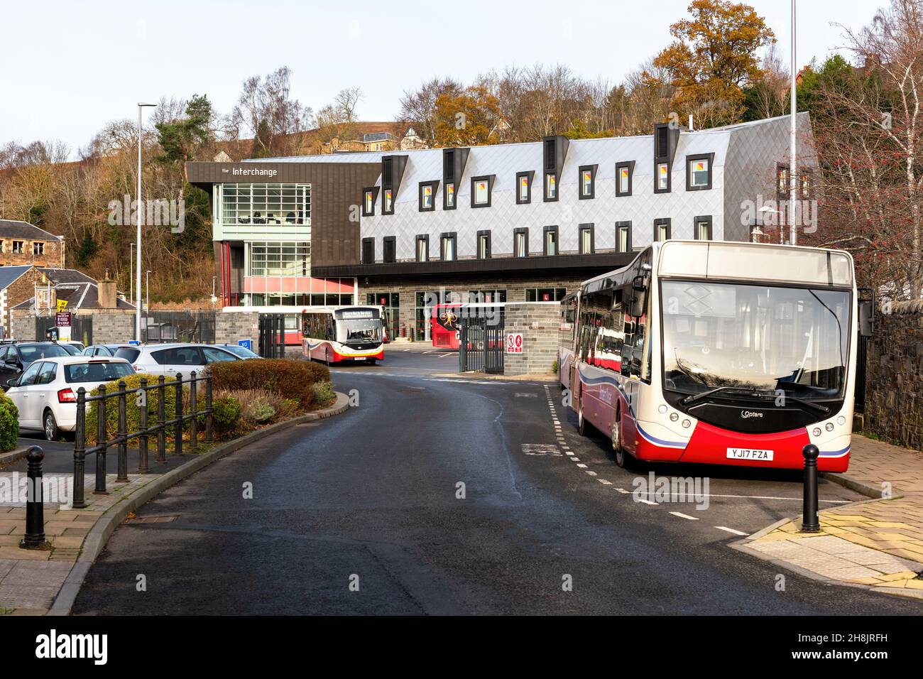 Il Galashiels Transport Interchange costituisce la nuova stazione degli autobus e il centro commerciale per le Galashiels, ed è un punto di accesso ai confini della ferrovia. Foto Stock