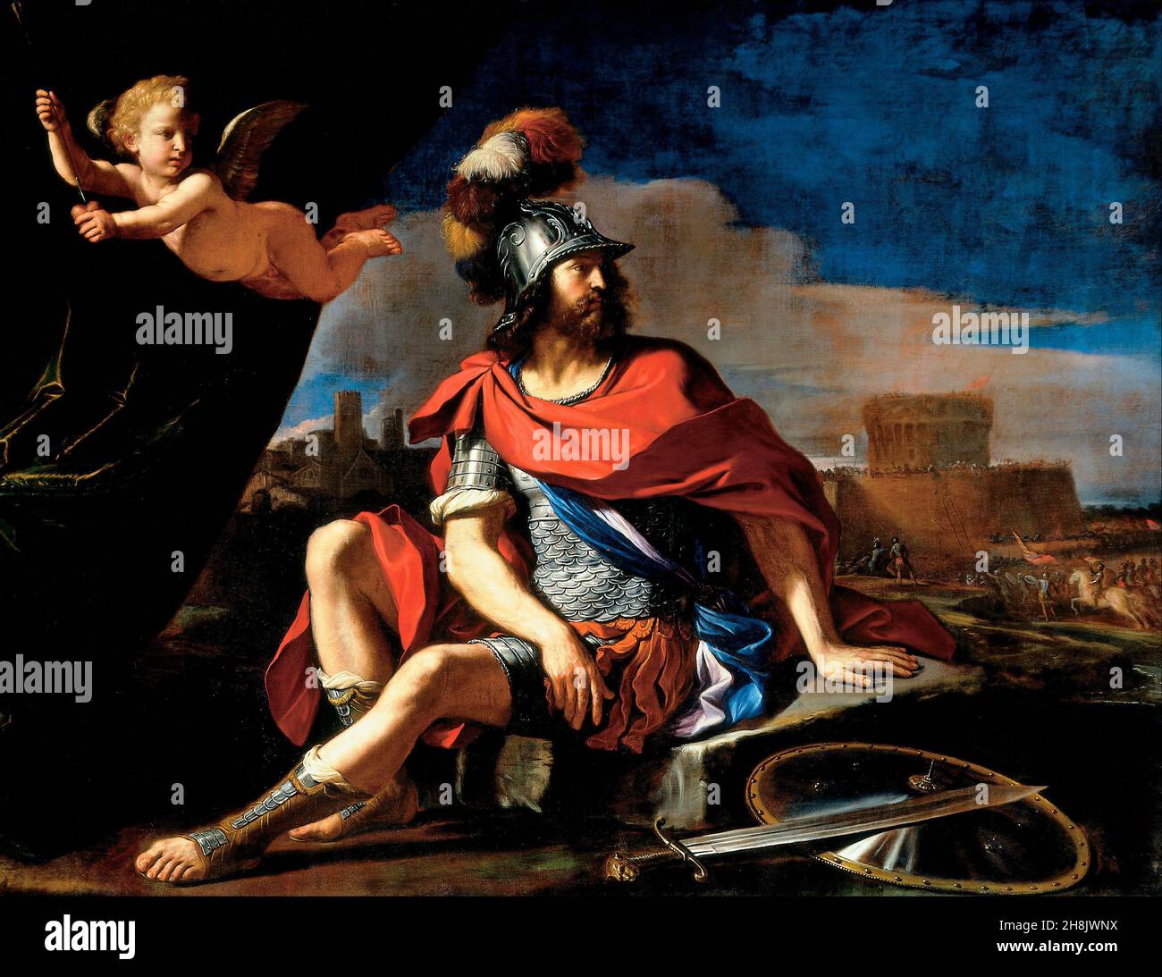 Marte con Cupido, 1649, di Guercino Foto Stock