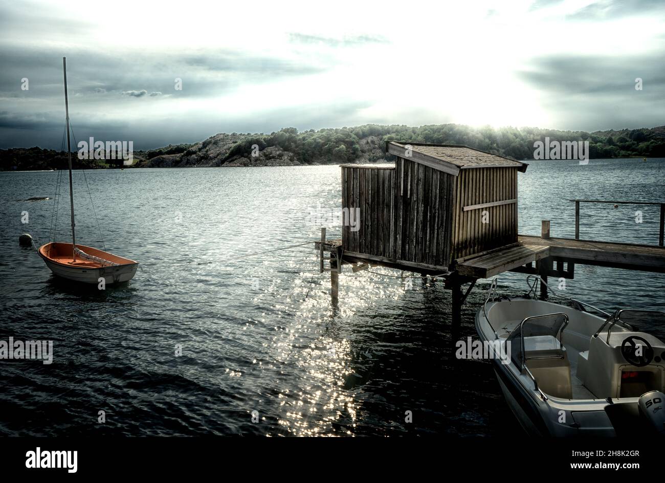 una casa di barche nell'arcipelago svedese Foto Stock