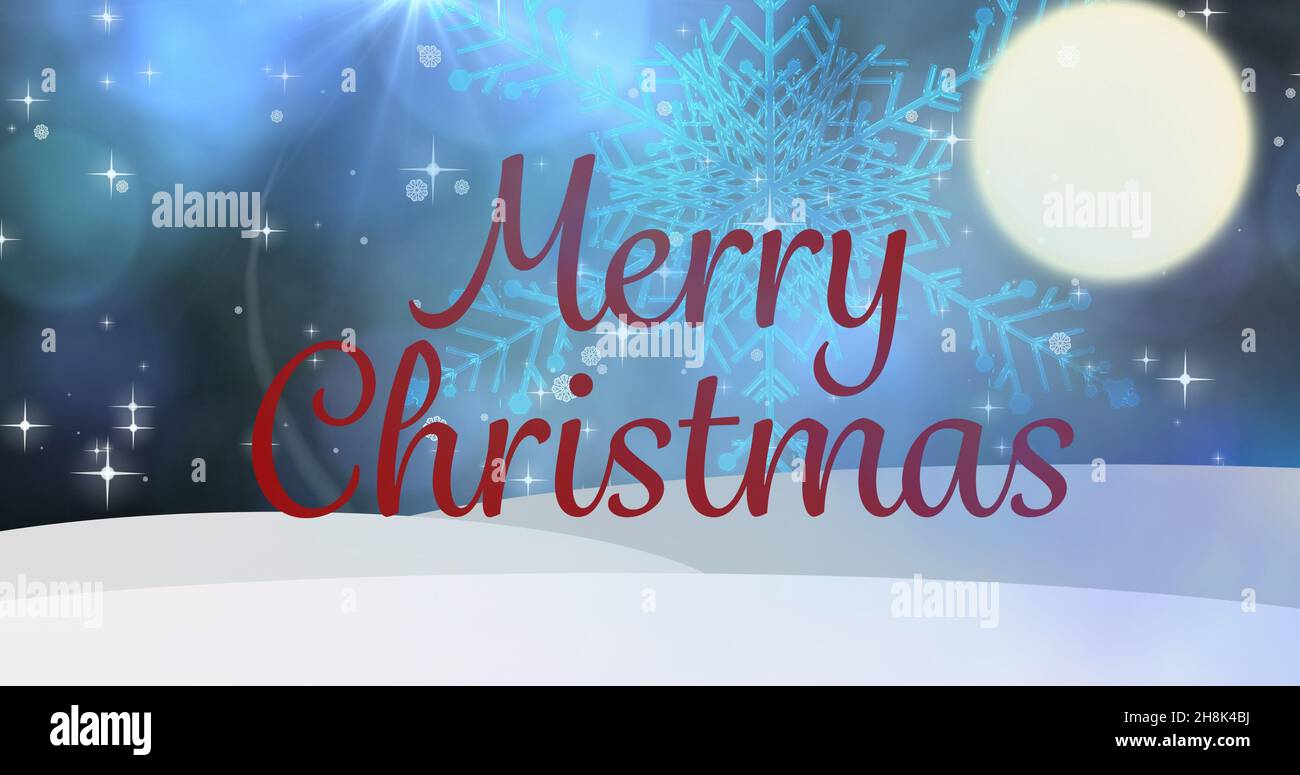 Composito digitale di Natale saluto con sfondo luminoso alla notte d'inverno Foto Stock