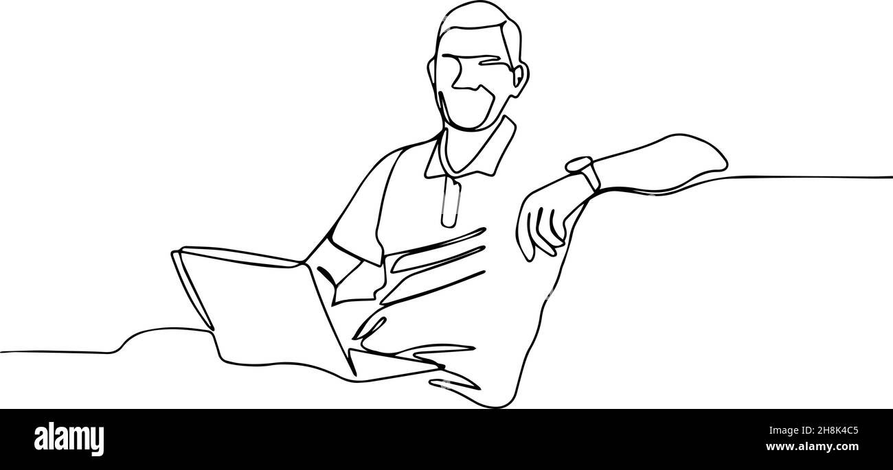 Giovane uomo che lavora con il portatile a casa Illustrazione Vettoriale