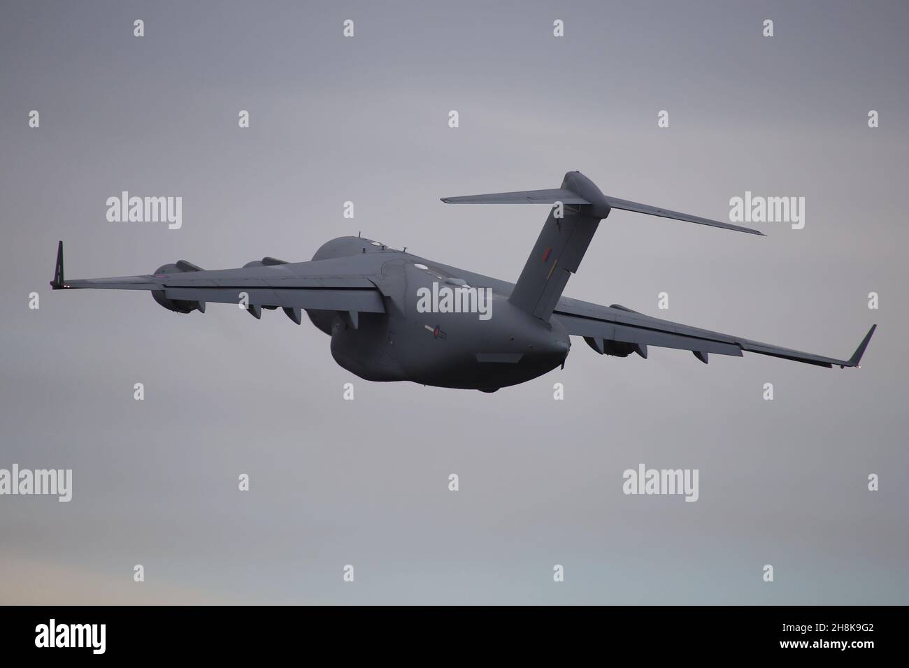 ZZ173, un Boeing C-17A Globemaster C1 gestito dalla Royal Air Force (RAF), con partenza dall'aeroporto internazionale di Prestwick in Ayrshire, Scozia. Foto Stock