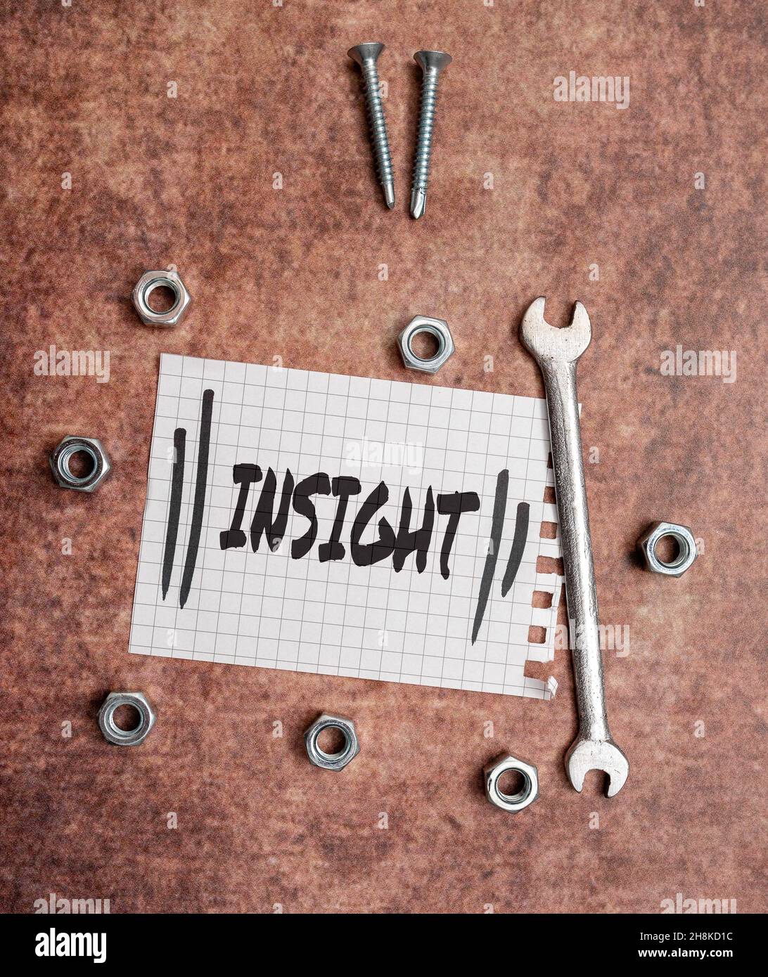 Firma che mostra Insight. Capacità fotografica concettuale acquisire una conoscenza approfondita accurata di qualcuno o qualcosa nuove idee Brainstoming for Maintenance Foto Stock