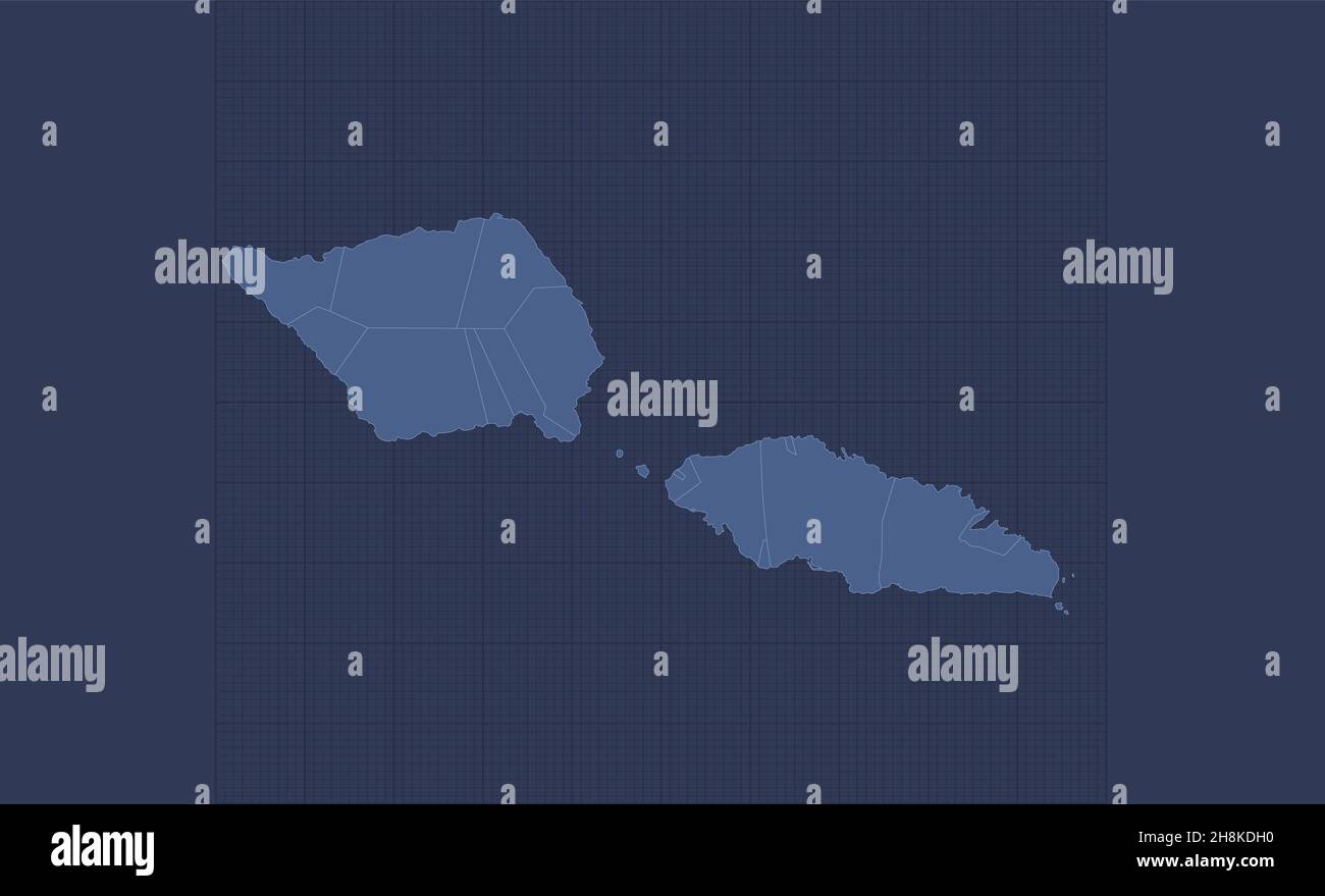 Mappa Samoa, regioni separate con nomi, infografica blu disegno piatto vuoto Foto Stock