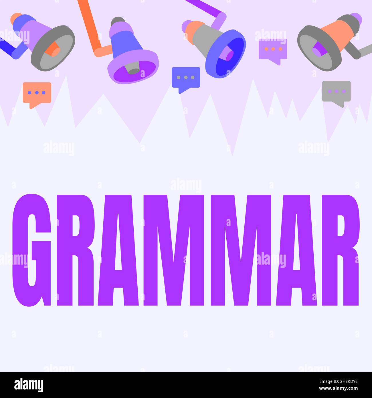 Scrittura visualizzazione testo Grammar. Parola scritta su tutto il sistema e struttura di una lingua o di lingue in generale soffitto Megaphone disegno dare Foto Stock