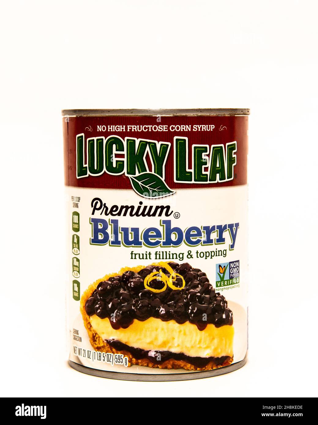 Una lattina di Lucky Leaf premium ripieno e condimento di frutta al mirtillo Foto Stock