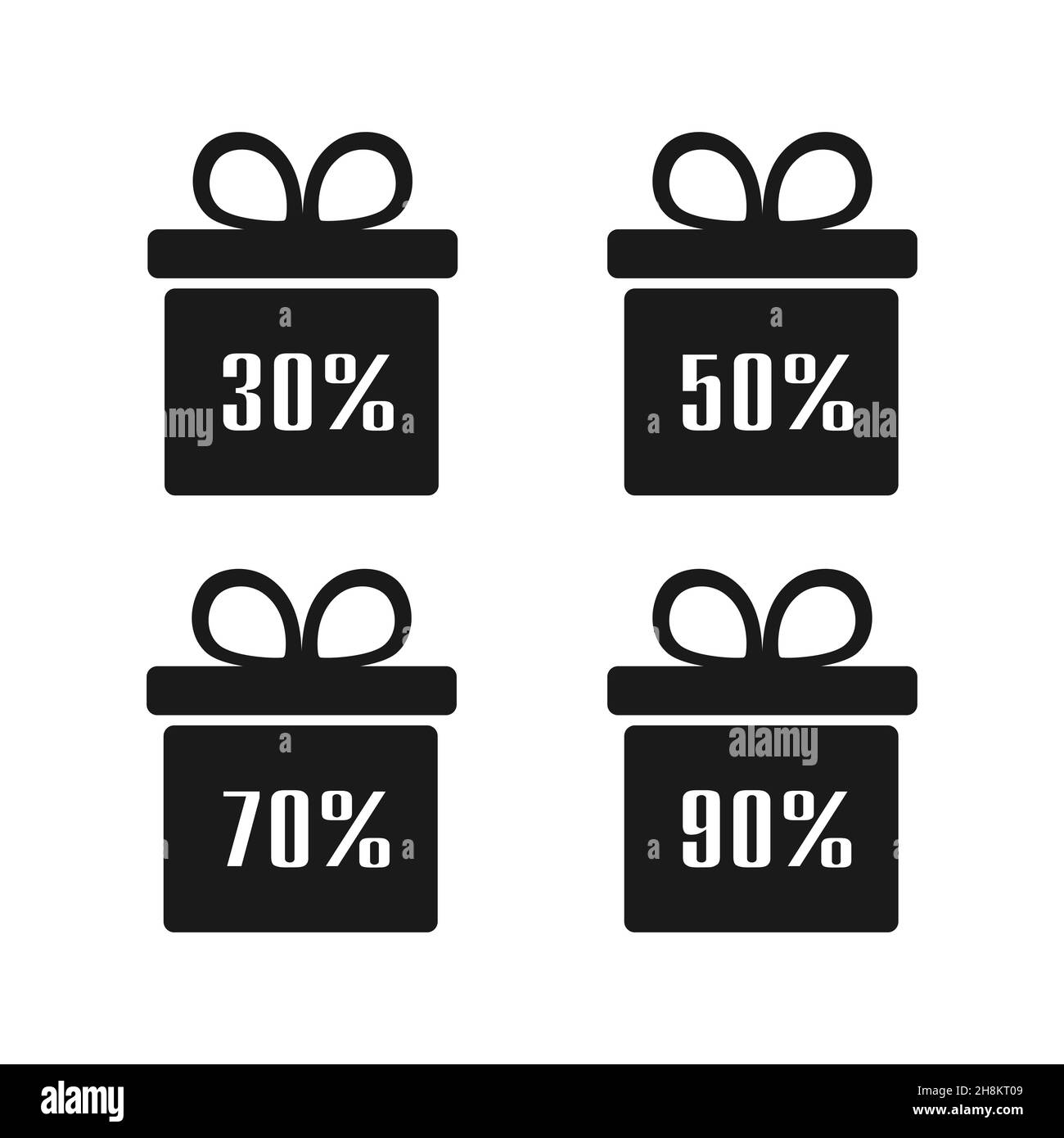 Icone delle etichette della confezione regalo di vendita. Sconto simboli offerta speciale. Percentuale di sconto. Icone piatte su bianco. Icone vettoriali Illustrazione Vettoriale