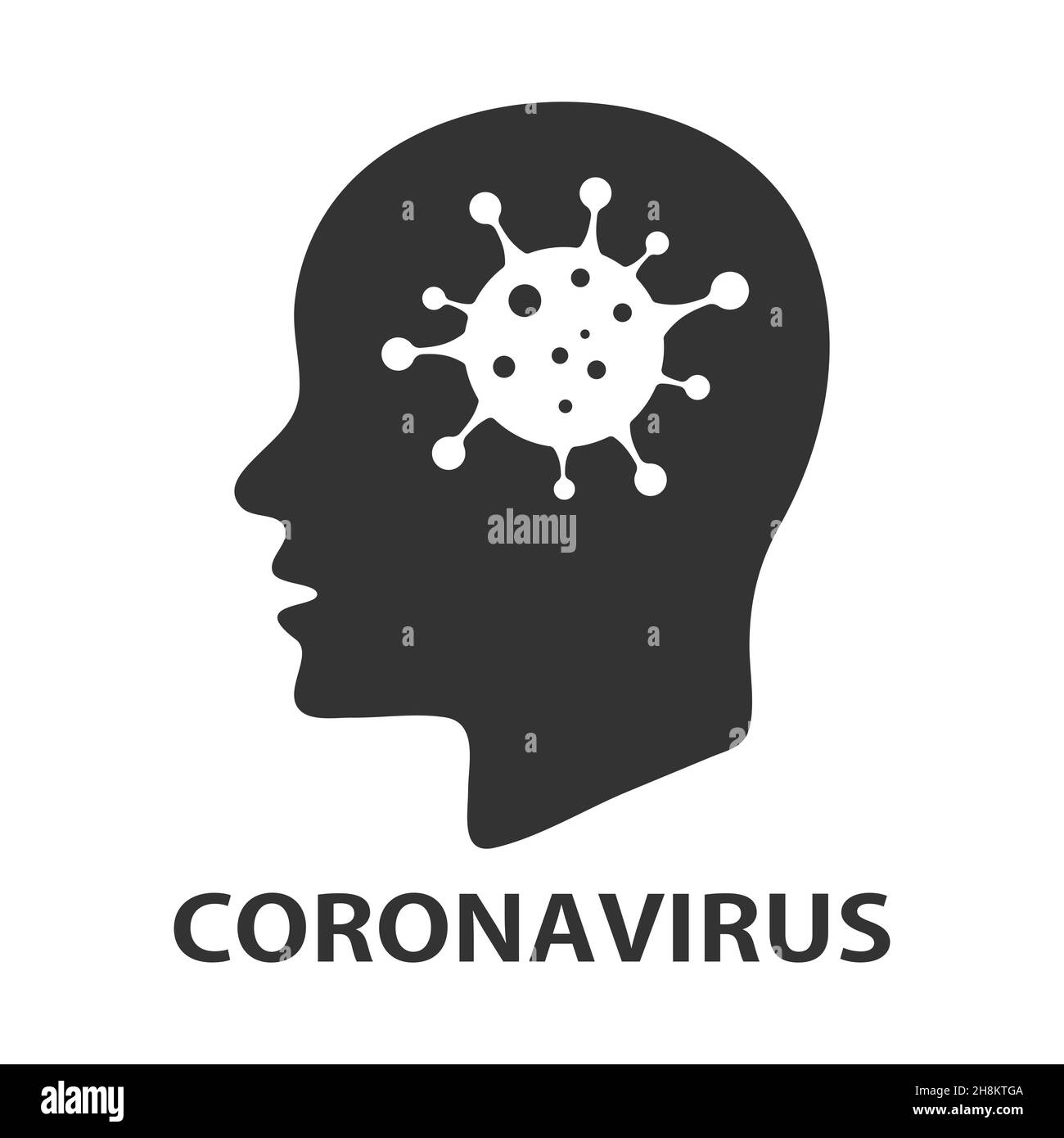 profilo piatto della testa della persona con simboli del virus Illustrazione Vettoriale