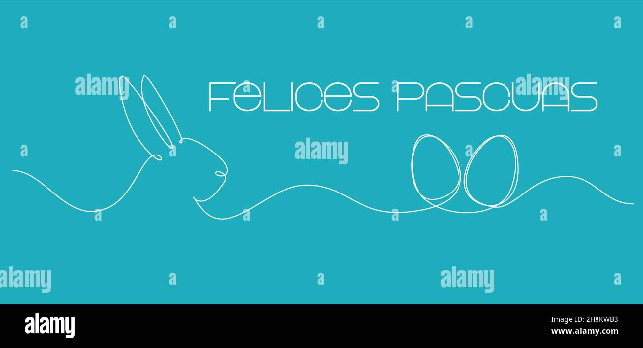 Coniglietto pasquale disegno continuo di una linea. Buona Pasqua in spagnolo. Immagine semplice coniglio. Illustrazione vettoriale minimalista. Illustrazione Vettoriale