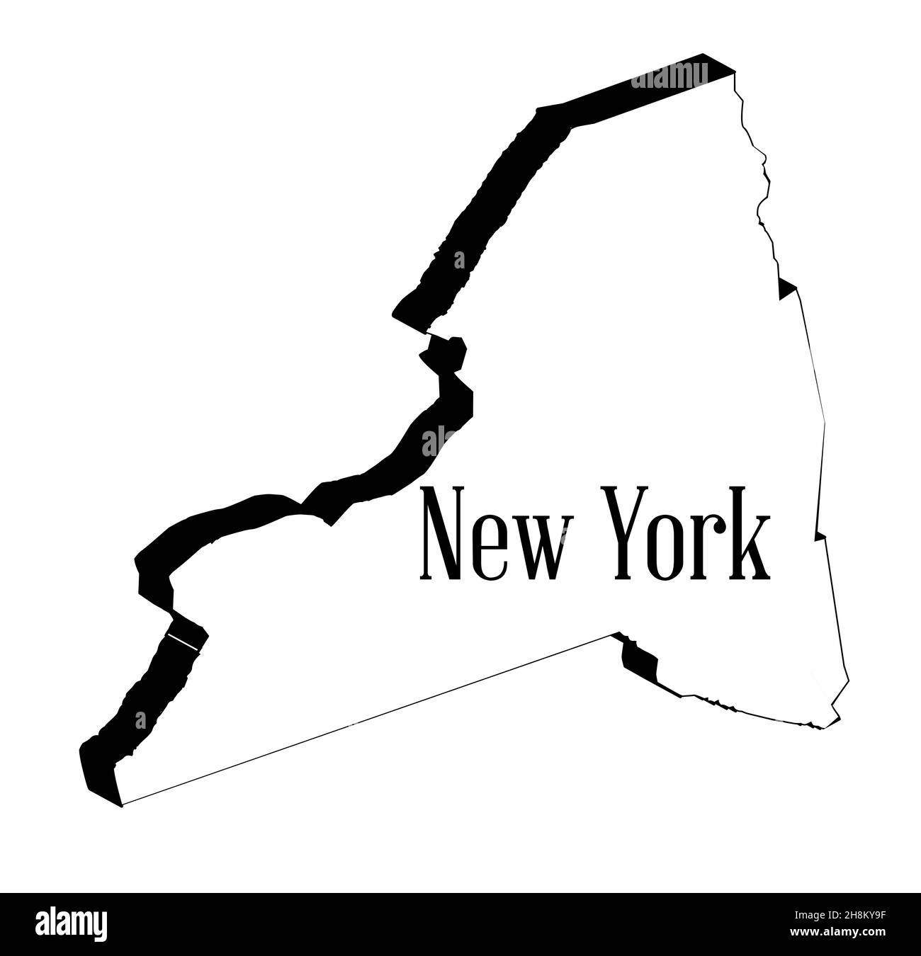 Profilo della mappa dello stato di New York su sfondo bianco Foto Stock