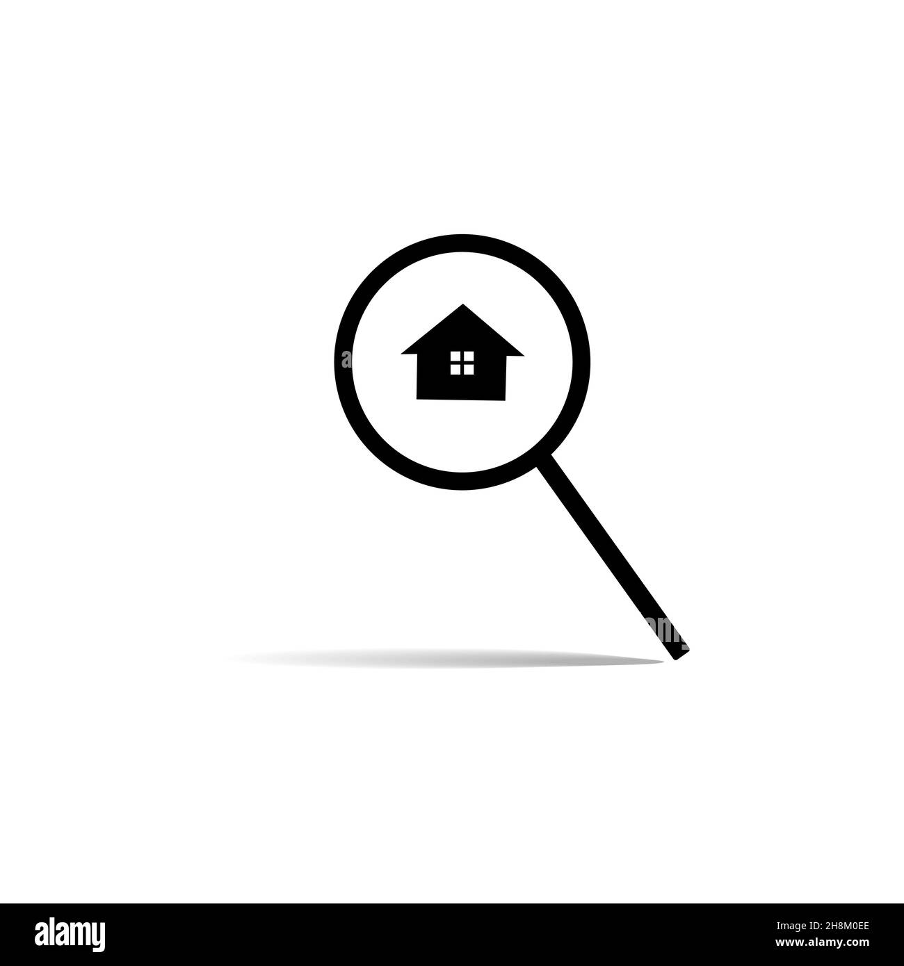 segno di ricerca. Segno di ricerca immobiliare lente d'ingrandimento. Illustrazione Vettoriale
