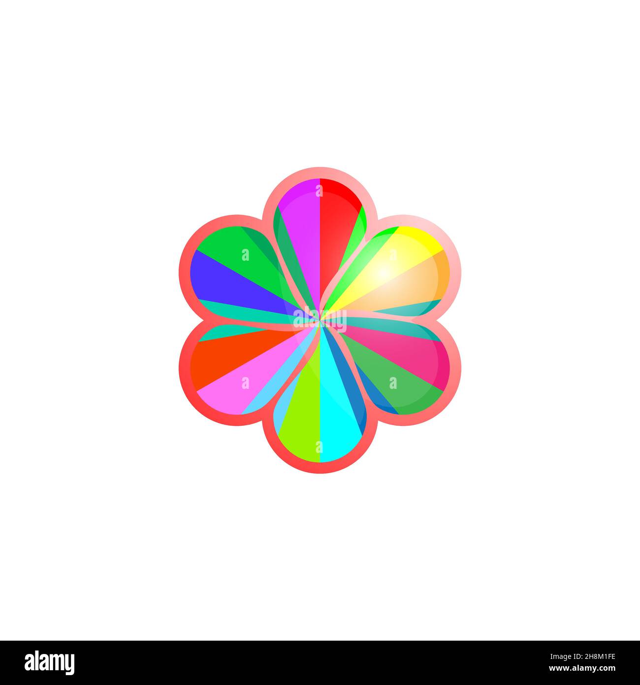 Astratto fiore dell'arcobaleno, immagine vettoriale del logo isolata su sfondo bianco Illustrazione Vettoriale