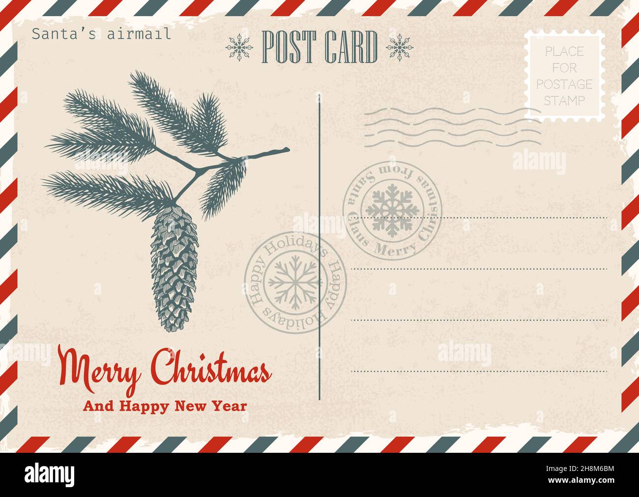 Cartolina di invito di Natale e Capodanno. Posta di Natale. Modello vettoriale Illustrazione Vettoriale