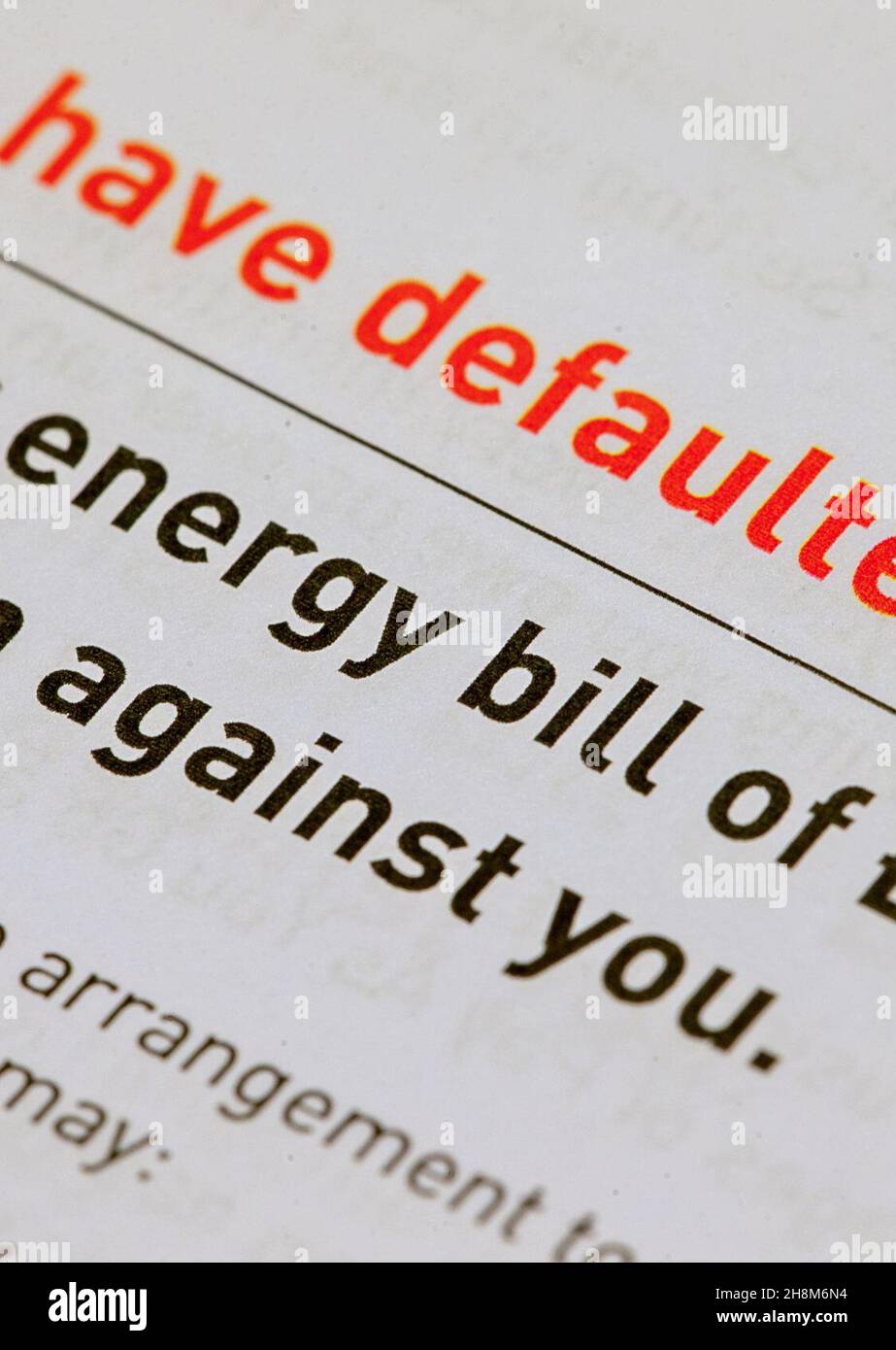 Una bolletta energetica che sostiene che il cliente ha inadempiuto al pagamento. Data foto: Mercoledì 1 dicembre 2021. Foto Stock