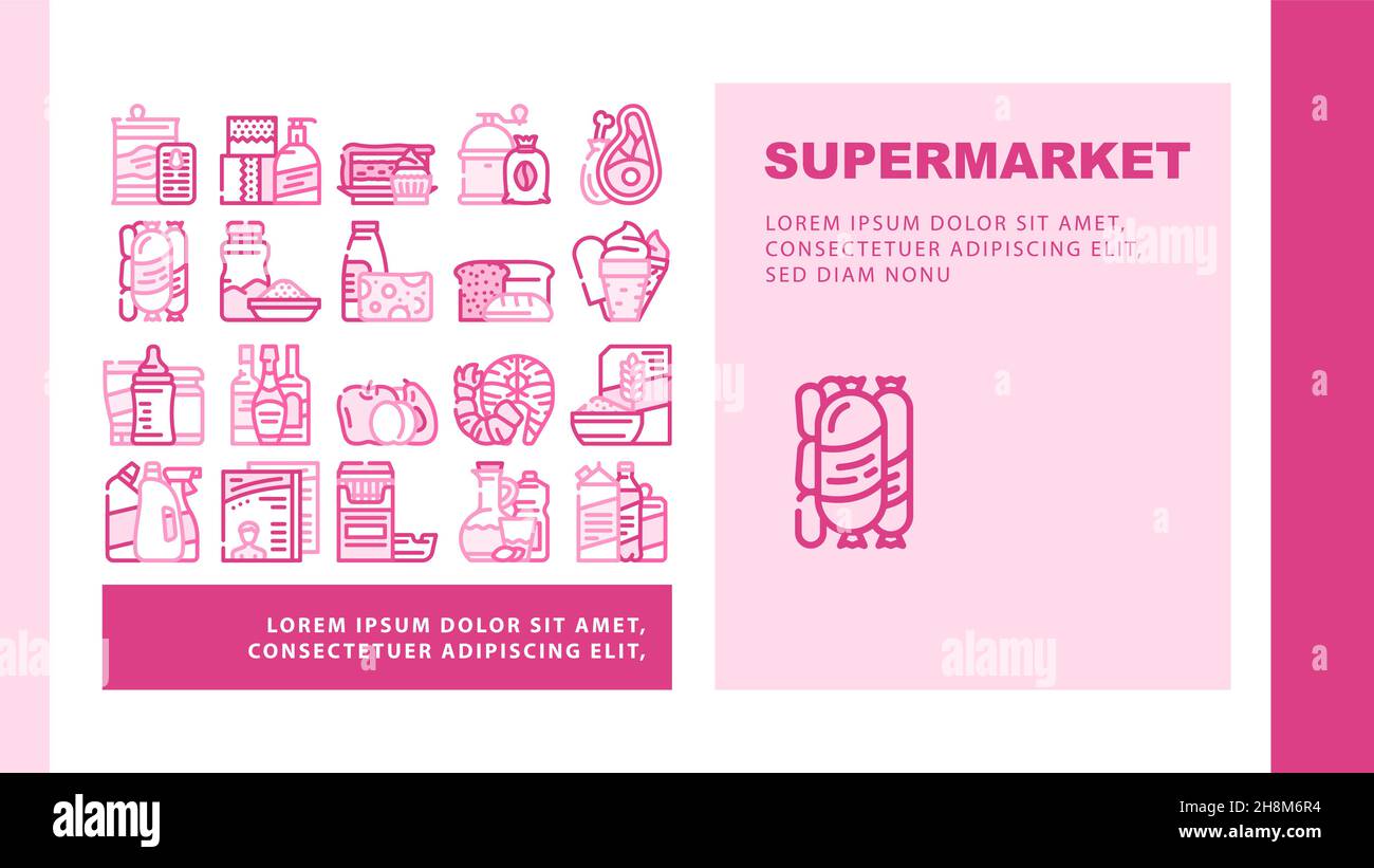 Supermarket Selling Department Landing Header Vector Illustrazione Vettoriale