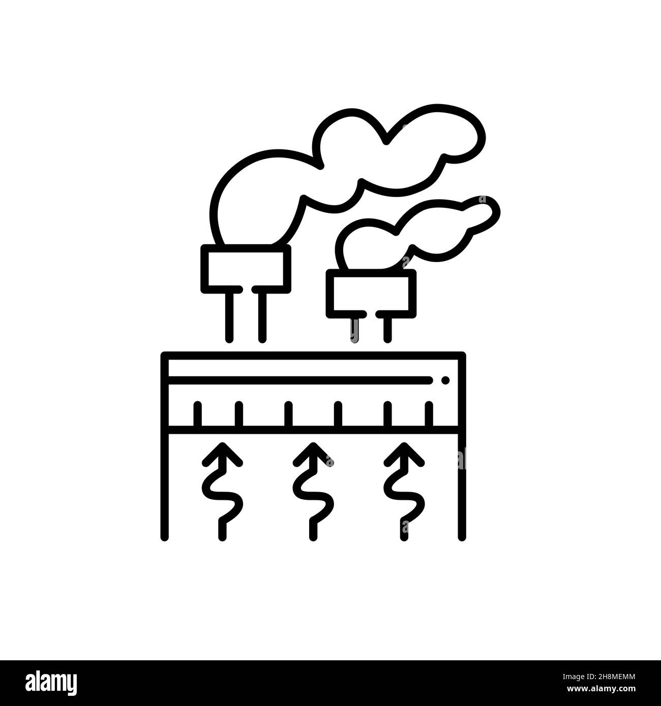 Centrale geotermica. Generazione sostenibile di energia alternativa. Icona tratto modificabile pixel Perfect Illustrazione Vettoriale