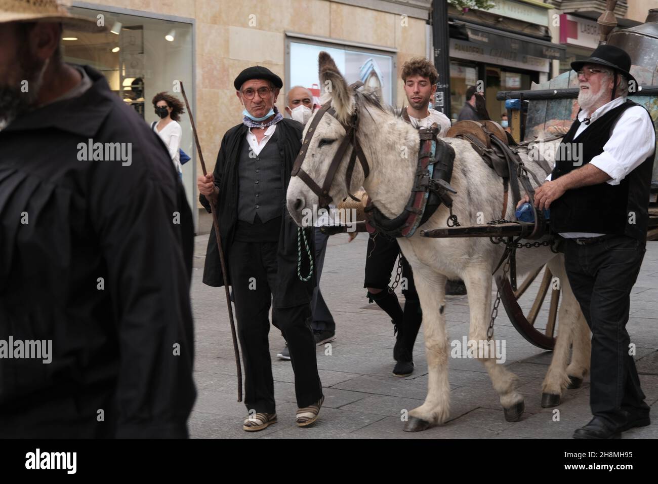 Tradizionale festa spagnola, nella regione di Castilla y Leon, Salamanca: sfilata in costumi tradizionali. Foto Stock