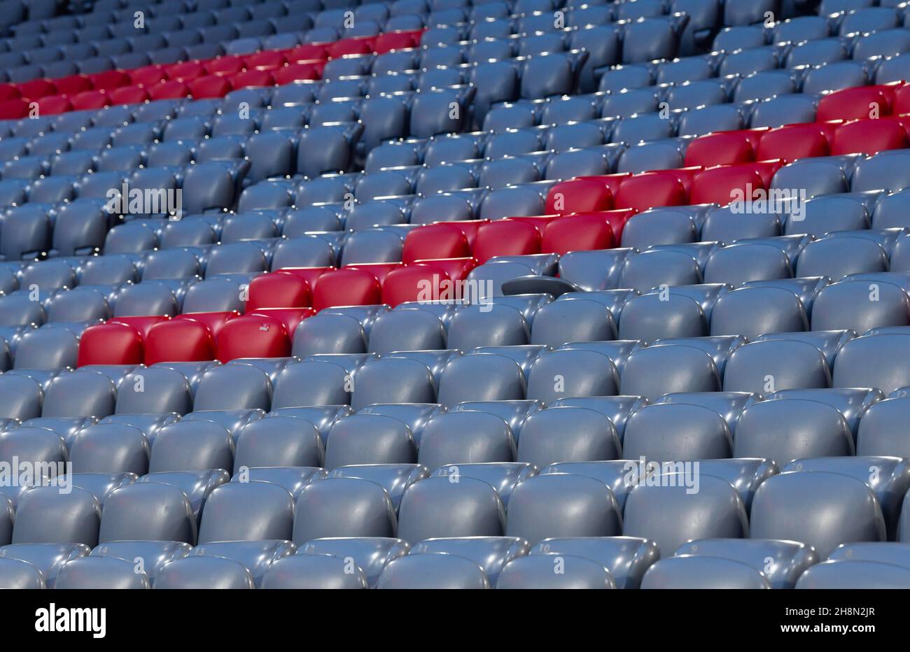 Posti a sedere vuoti, Allianz Arena vuota, Corona Crisis, Monaco, Baviera, Germania Foto Stock