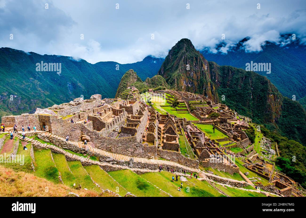 Paesaggio mozzafiato dell'antica e maestosa città di Machupicchu Foto Stock
