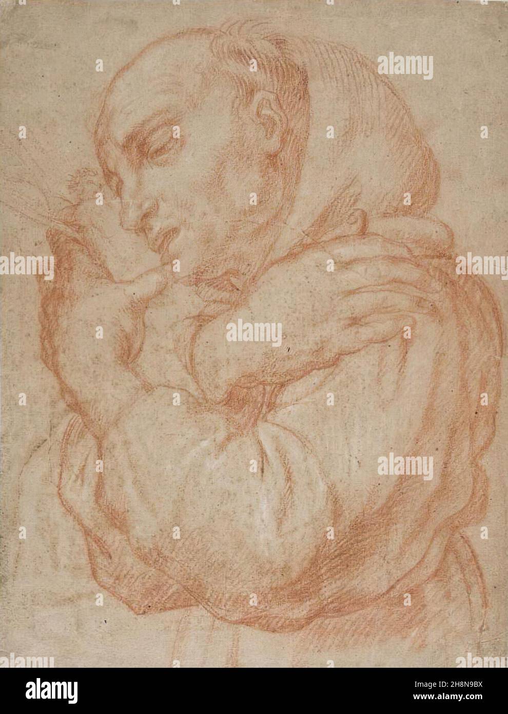 Fraile en adoracion. Dibujo, estudio del siglo XVII MUSEO: MUSEO CERRALBO, MADRID, SPAGNA. Autore: ANONIMO. Foto Stock