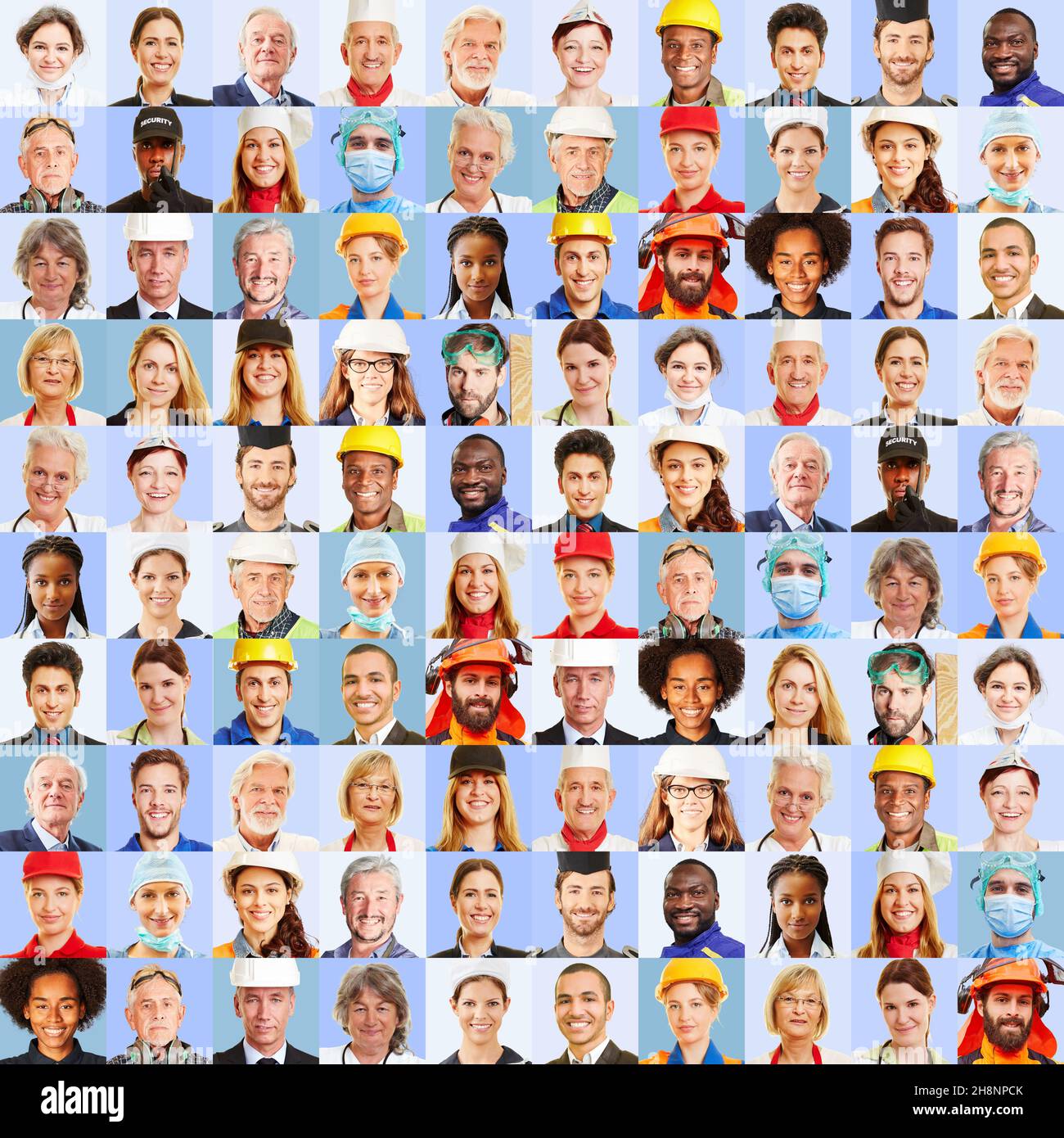 Ritratti dei dipendenti di diverse professioni come concetto di carriera e personale Foto Stock