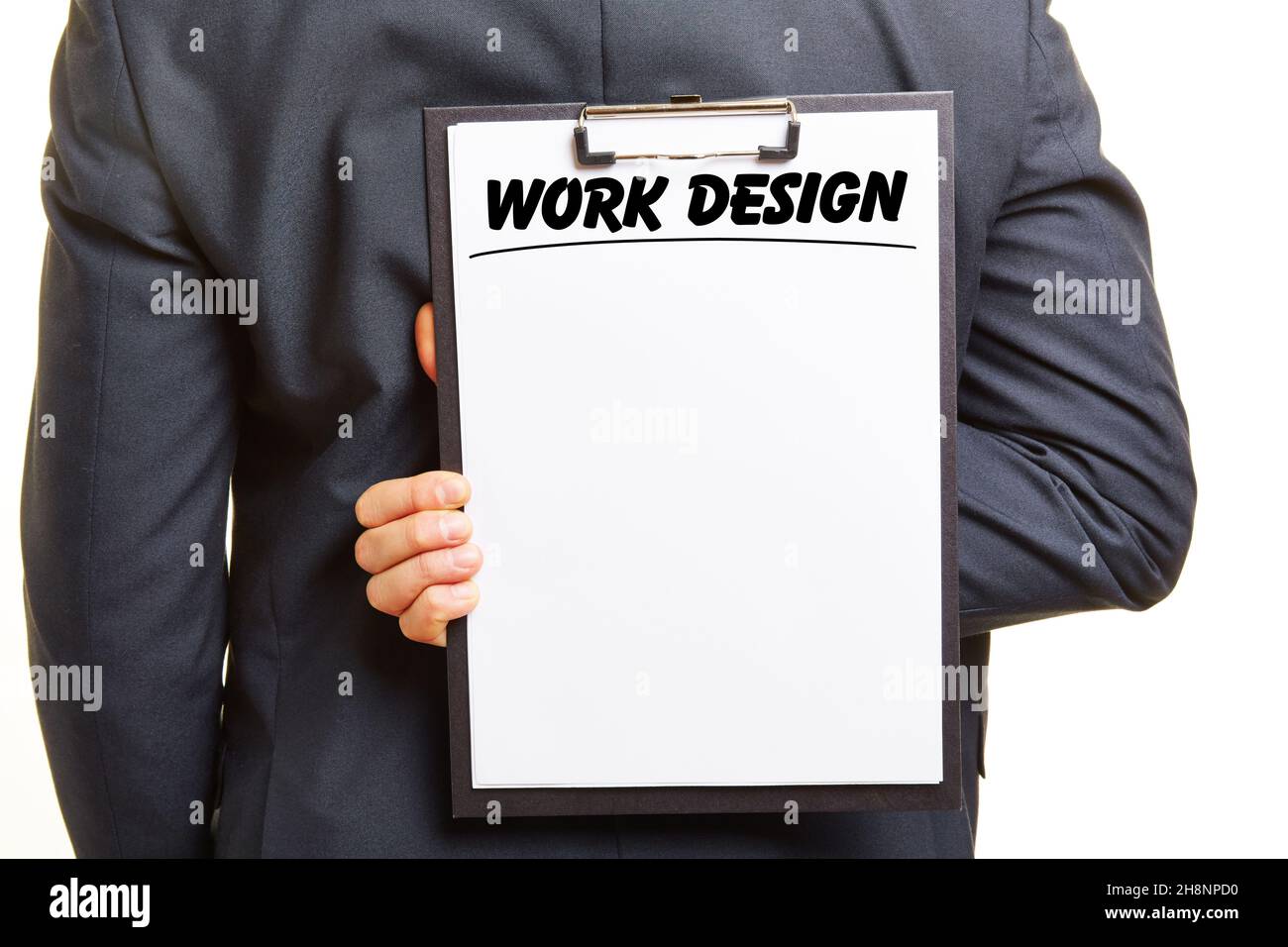Concetto di progettazione del lavoro con Manager che tiene gli appunti con spazio di copia Foto Stock