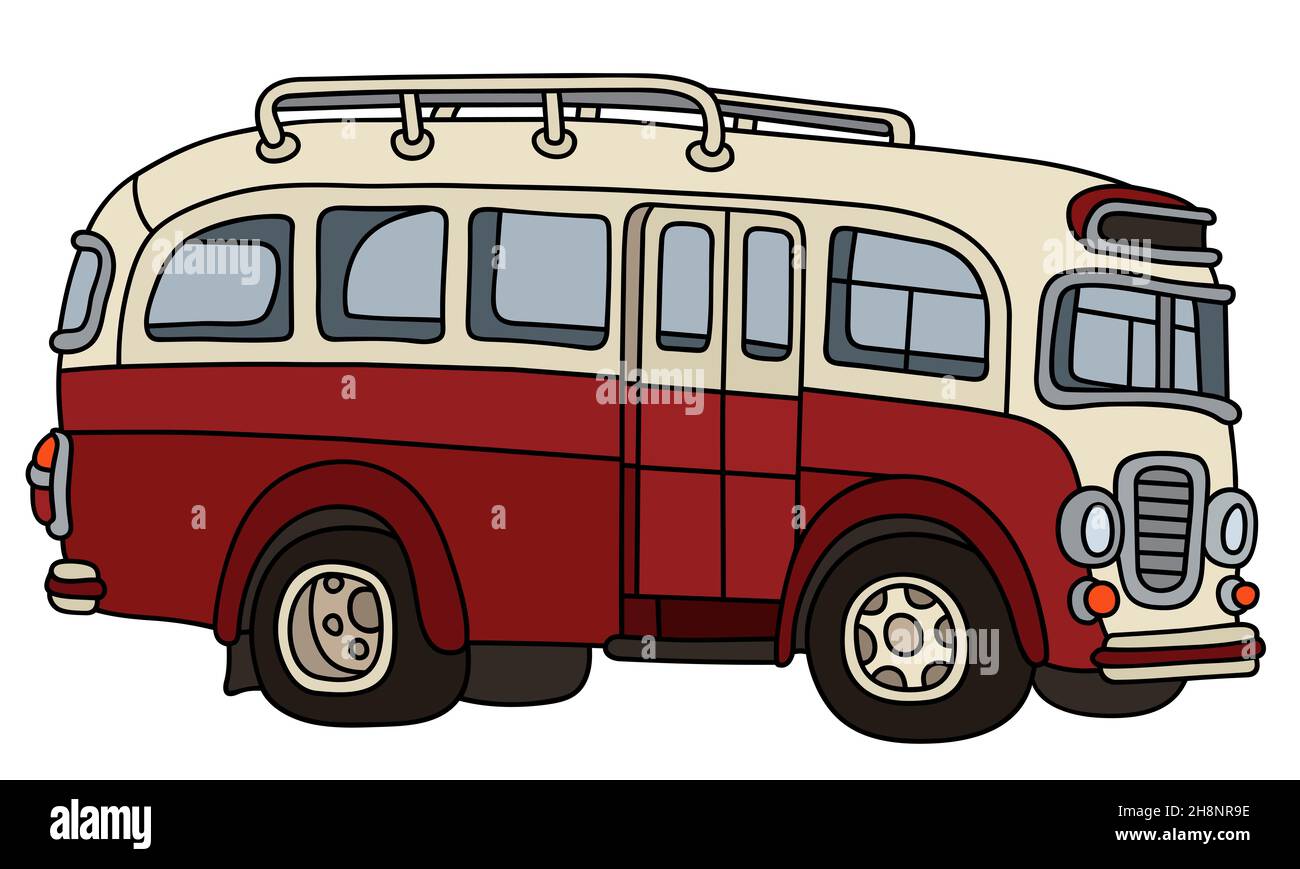 Disegno a mano di un autobus rosso e bianco d'epoca Foto Stock