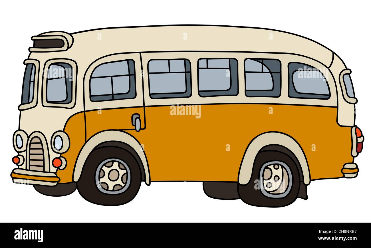 Disegno a mano di un classico autobus giallo e crema Foto Stock