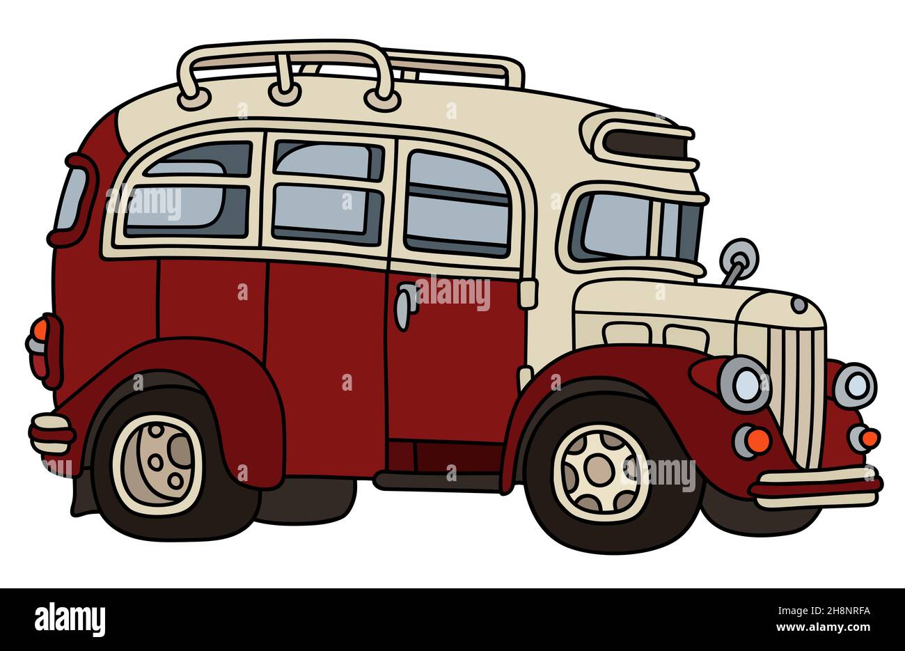 Disegno a mano di un vintage autobus rosso e crema Foto Stock