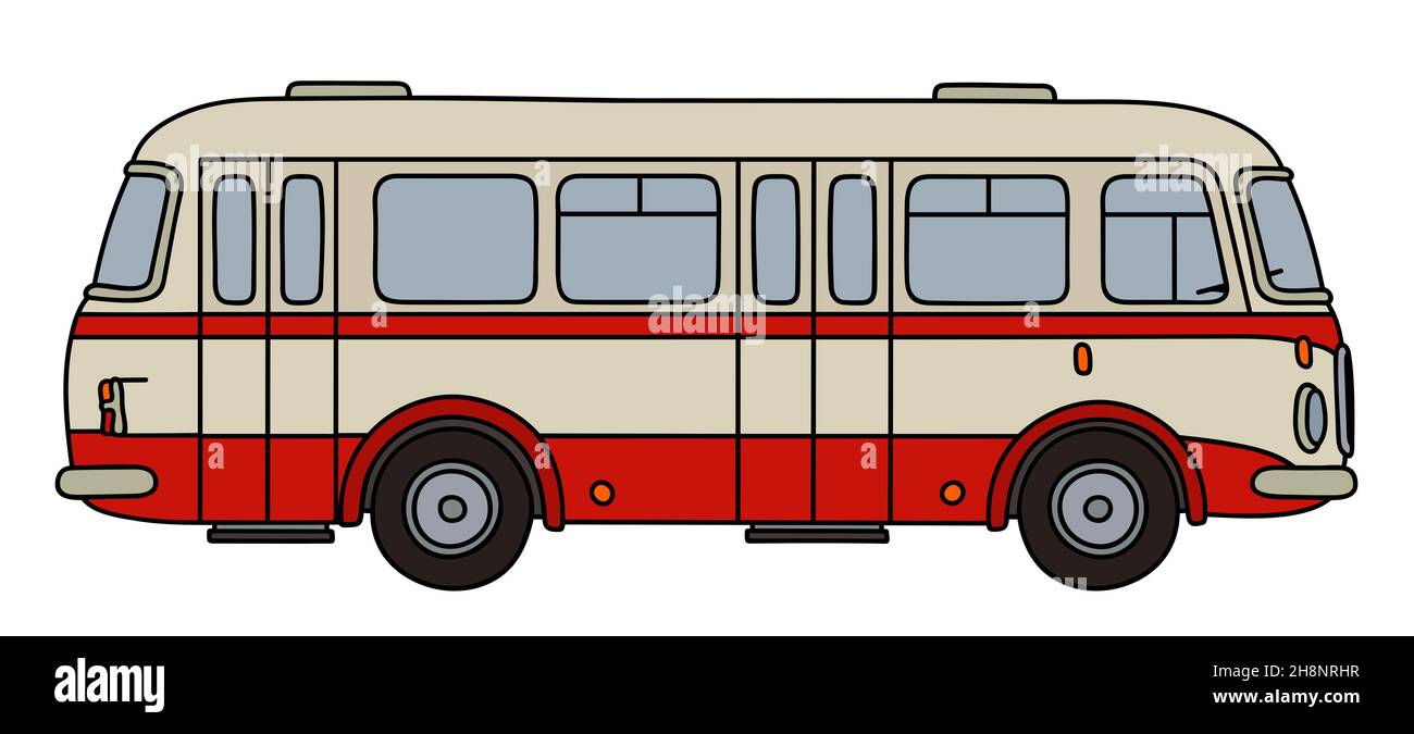 Disegno a mano di un classico autobus cittadino rosso e bianco Foto Stock