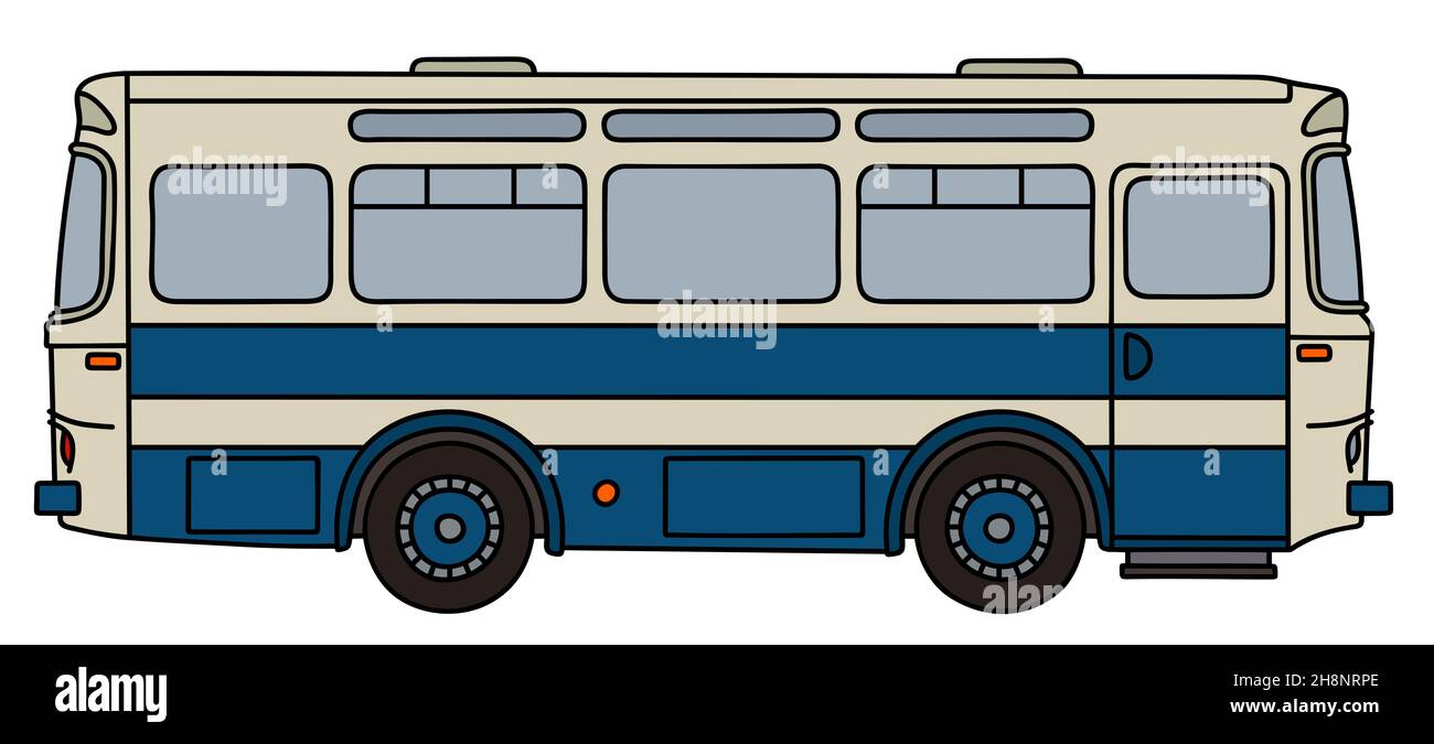 Disegno a mano di un autobus retro blu e bianco Foto Stock