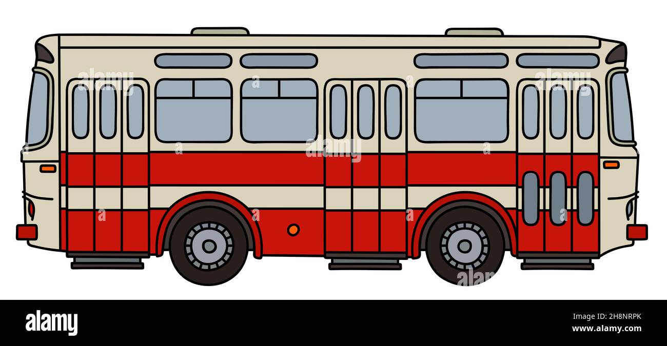 Disegno a mano di un vecchio autobus cittadino rosso e bianco Foto Stock