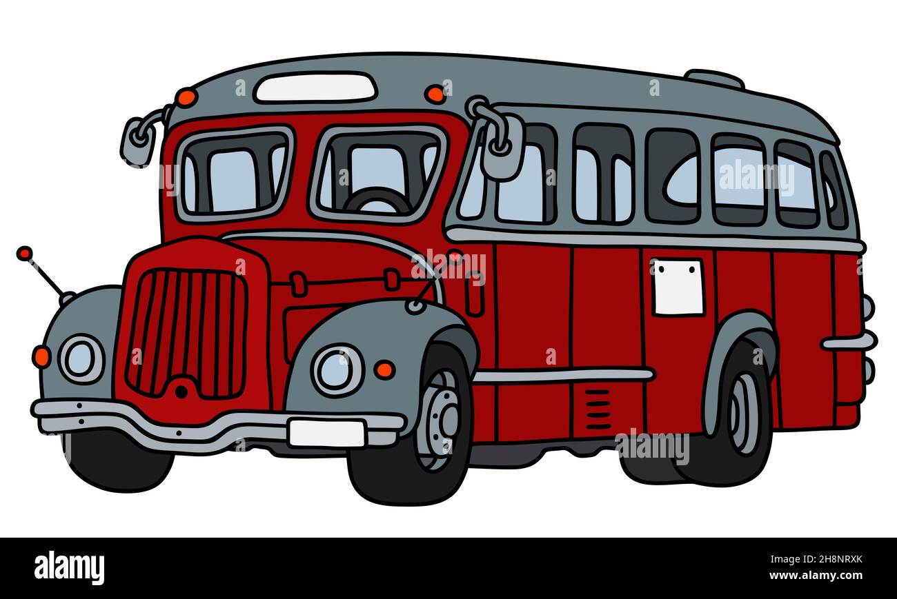 Disegno a mano di un autobus rosso e grigio d'epoca Foto Stock