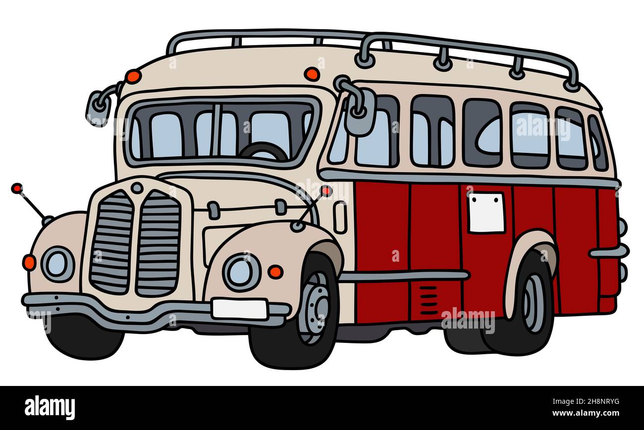 Disegno a mano di un vintage autobus rosso e crema Foto Stock