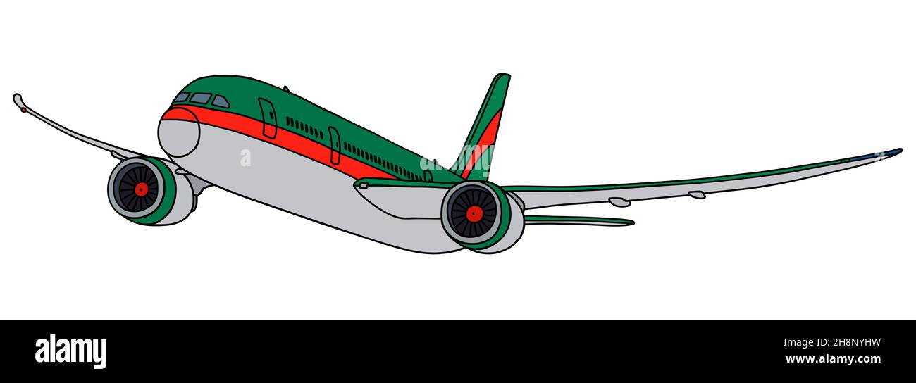 Disegno a mano di un airliner a getto verde Foto Stock