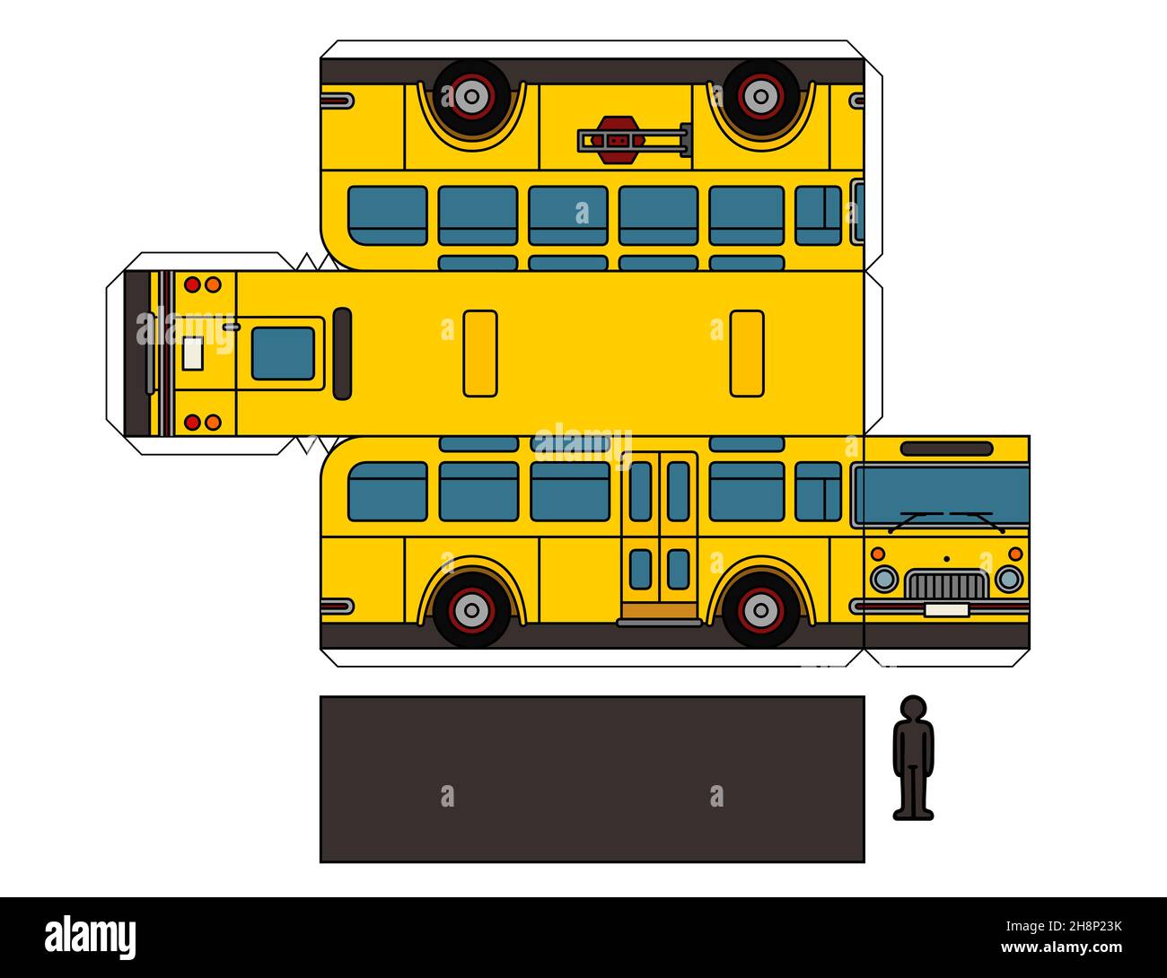 Modello cartaceo di un autobus scolastico giallo d'epoca Foto Stock