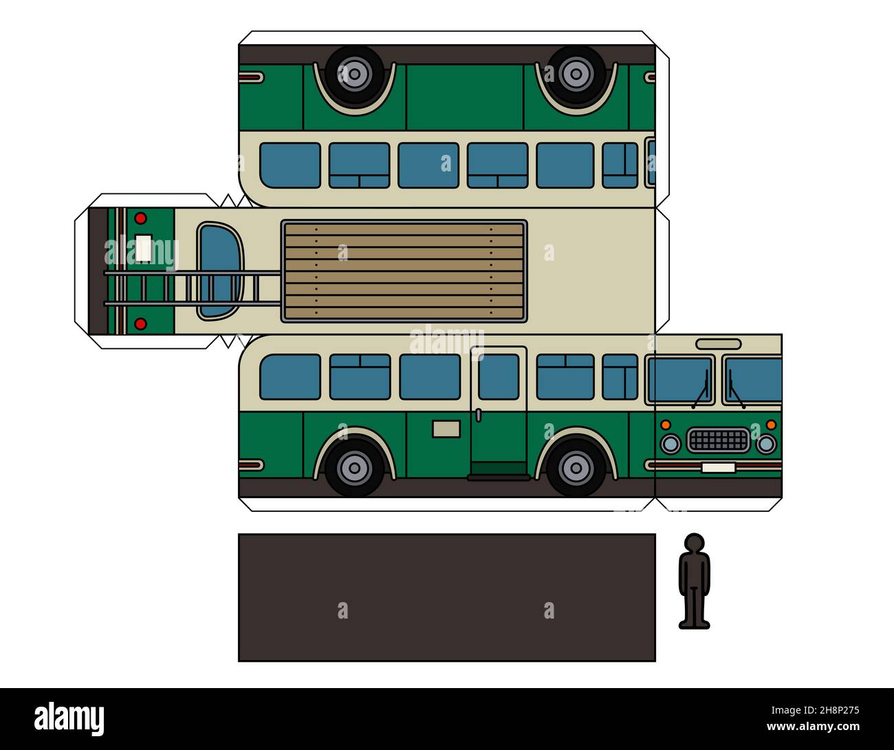 Modello cartaceo di un autobus verde e crema vintage Foto Stock